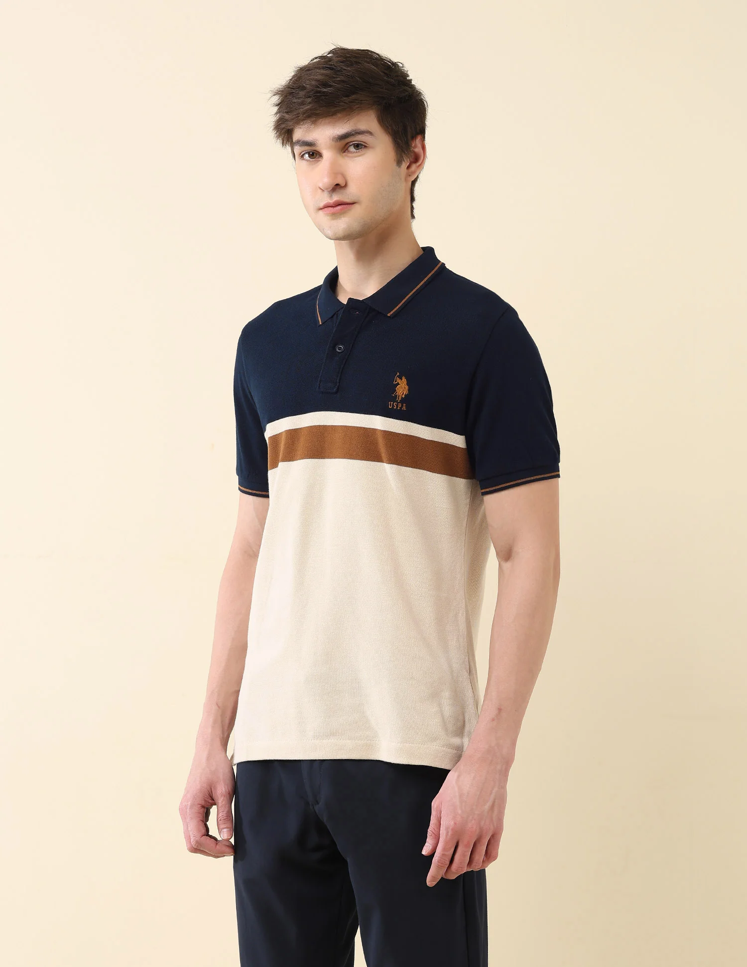 Colourblocked Pure Cotton Gold Cup Polo Shirt - Image 4