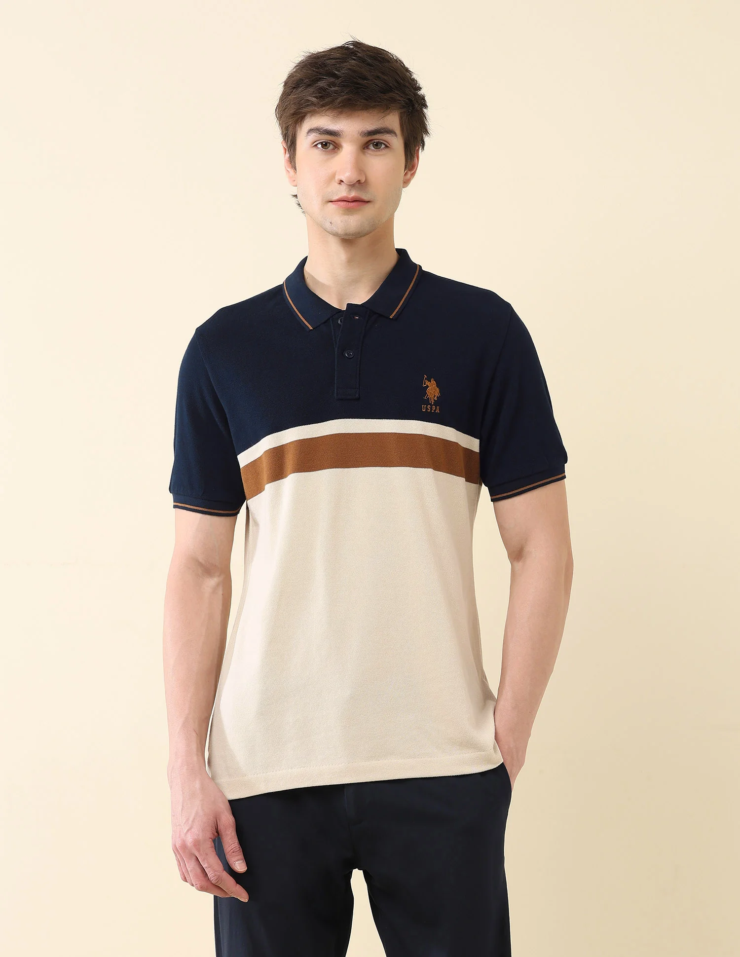 Colourblocked Pure Cotton Gold Cup Polo Shirt - Image 6