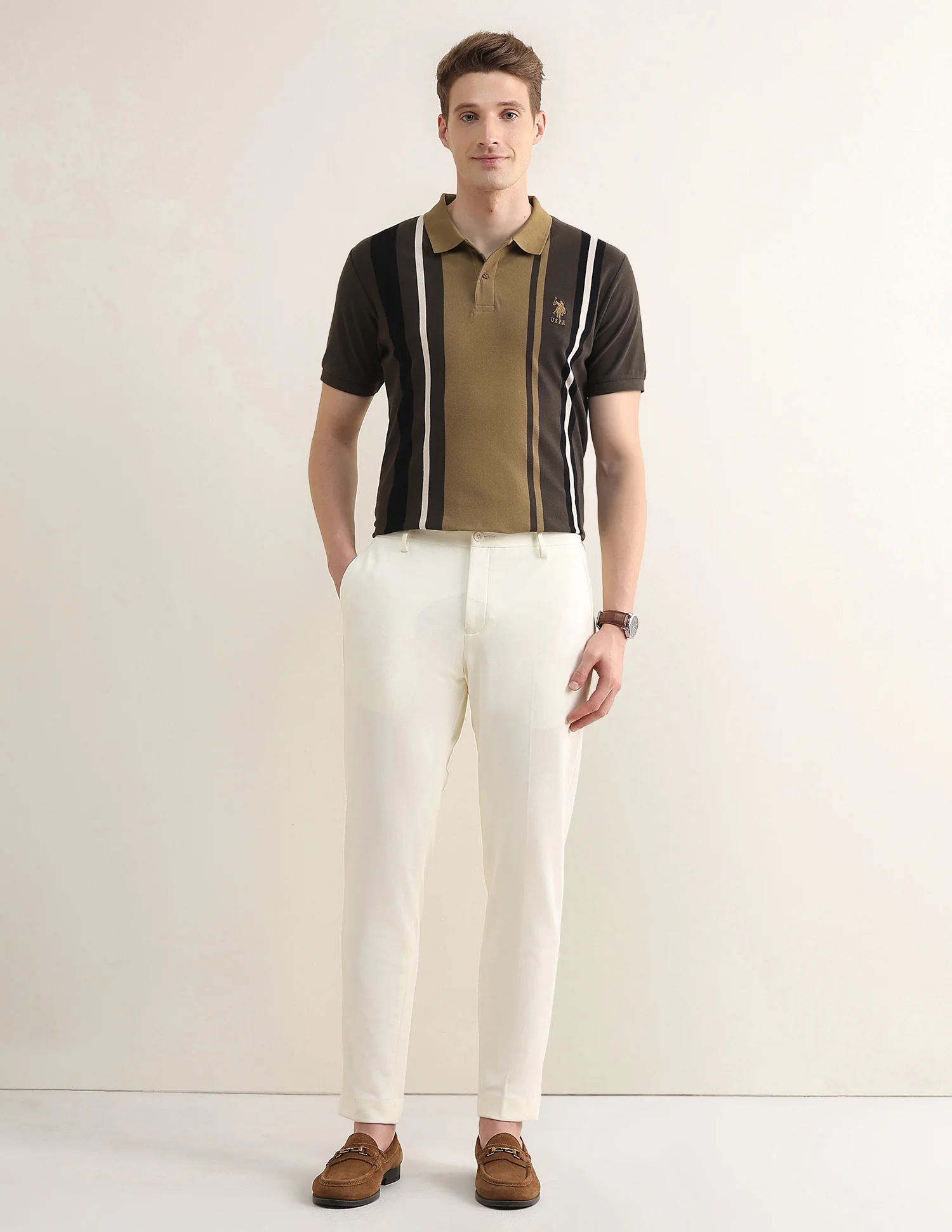Colourblocked Striped Slim Fit Polo Shirt - Image 3