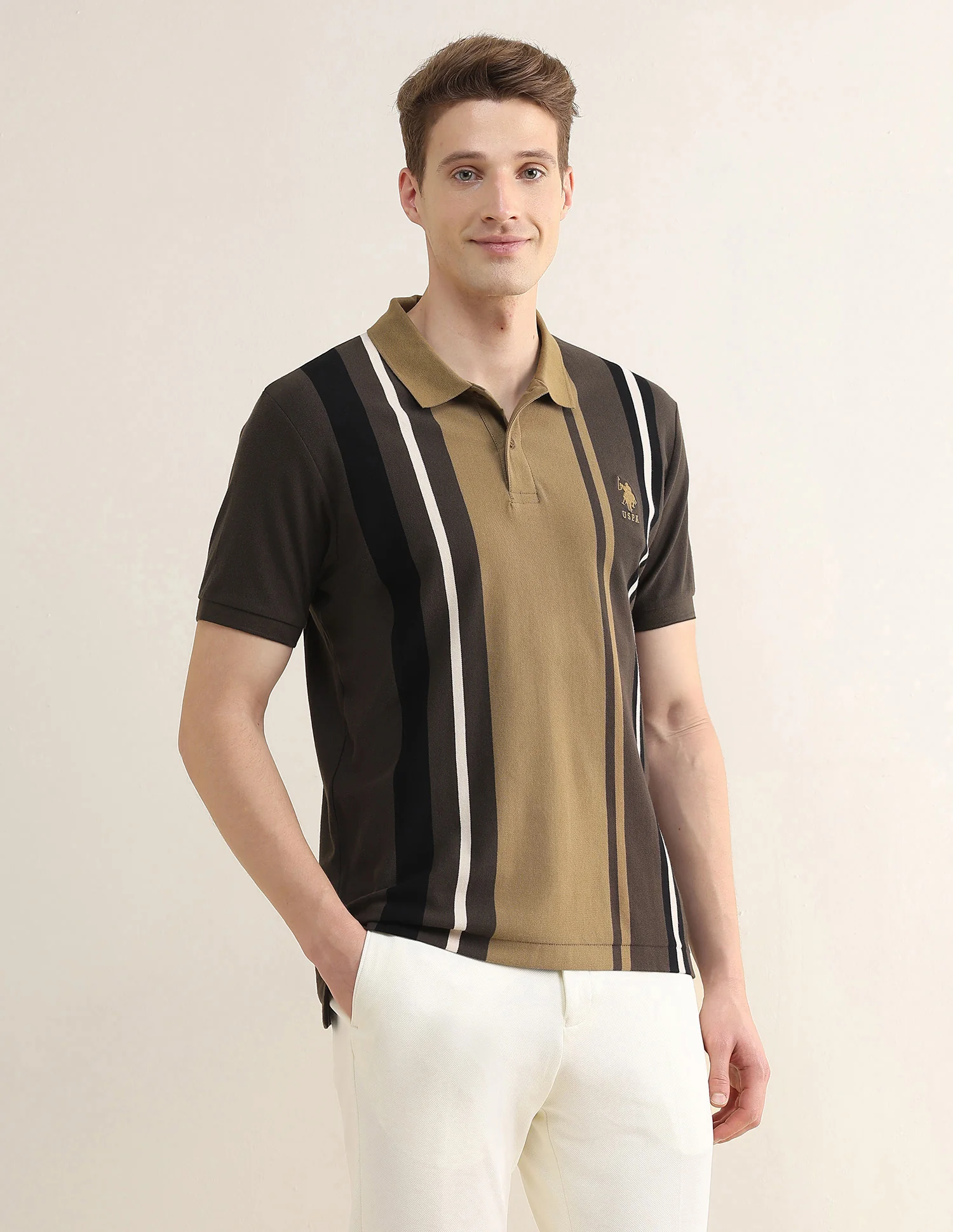 Colourblocked Striped Slim Fit Polo Shirt - Image 4