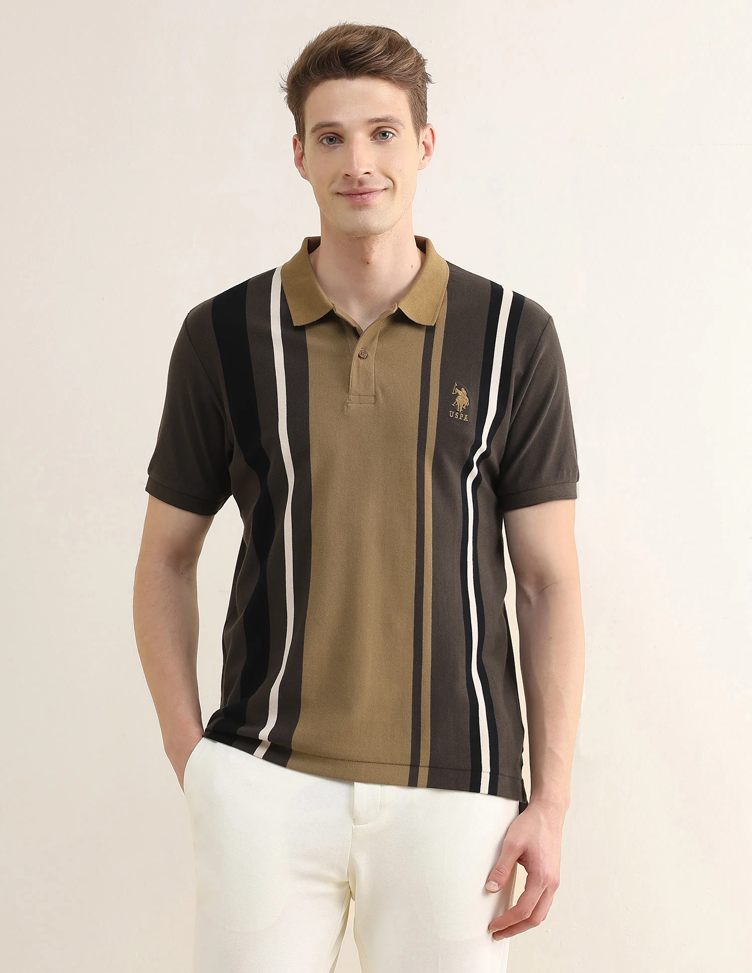 Colourblocked Striped Slim Fit Polo Shirt - Image 6