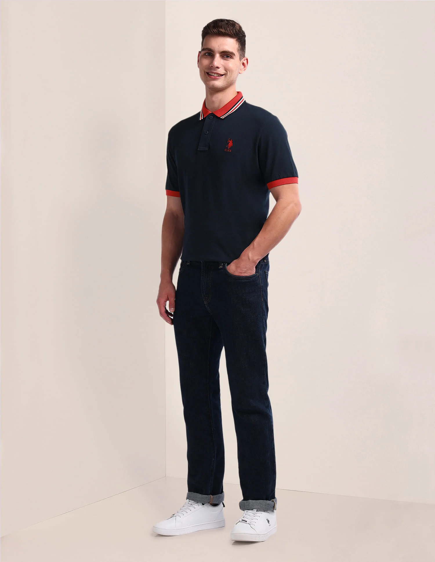 Contrast Collar Slim Polo Shirt - Image 3