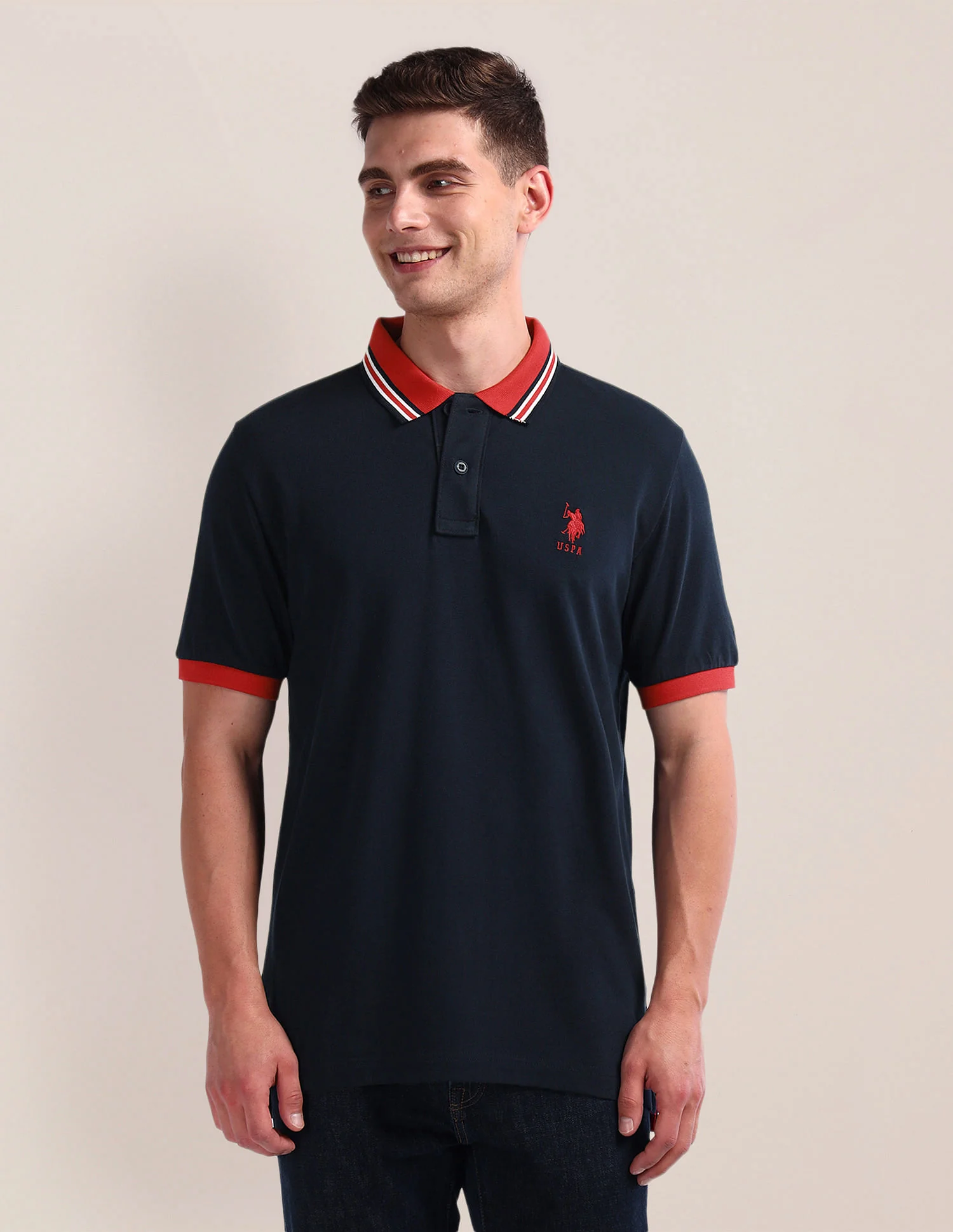 Contrast Collar Slim Polo Shirt - Image 6
