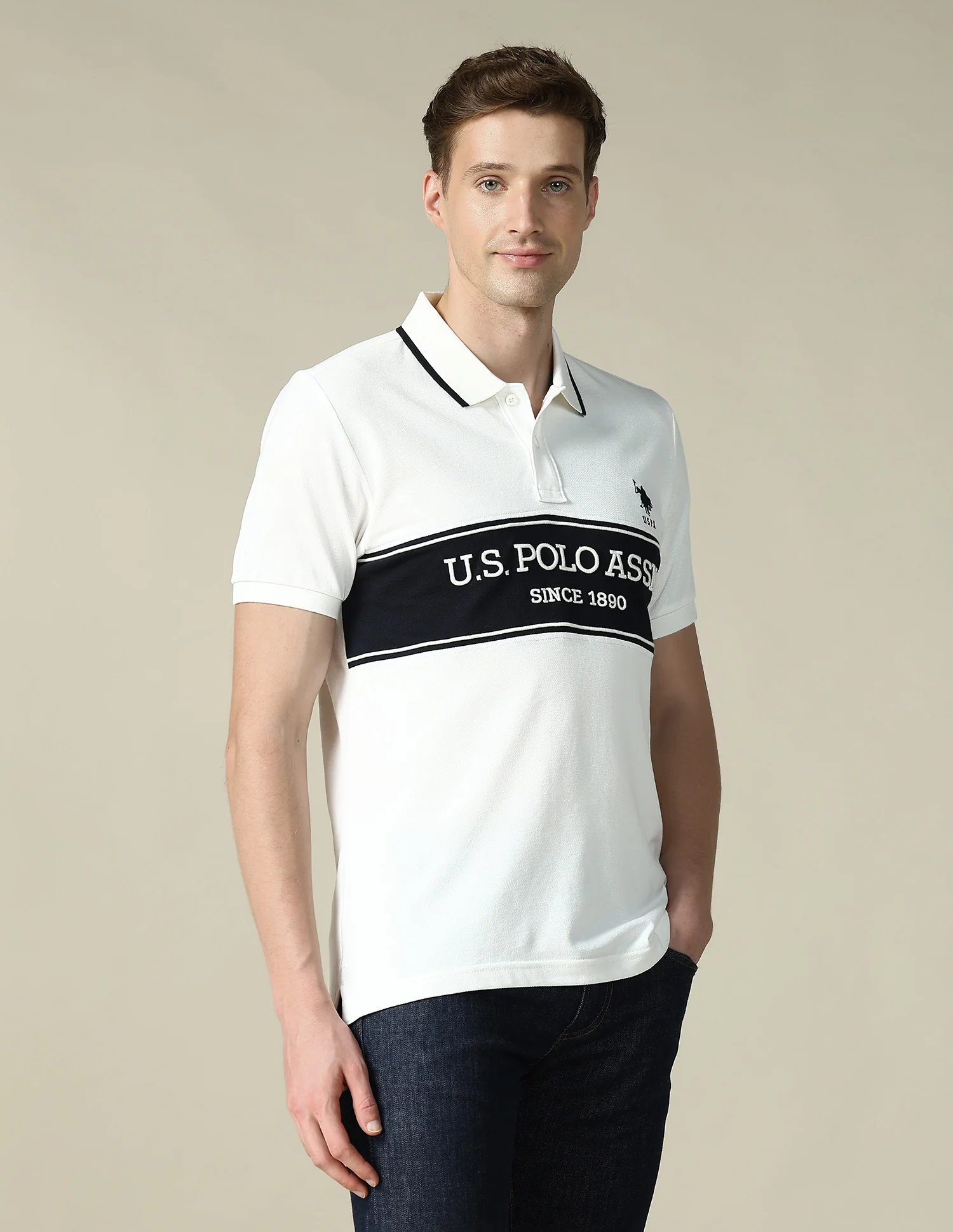 Cut & Sew Brand Embroidered Regular Fit Polo Shirt - Image 4