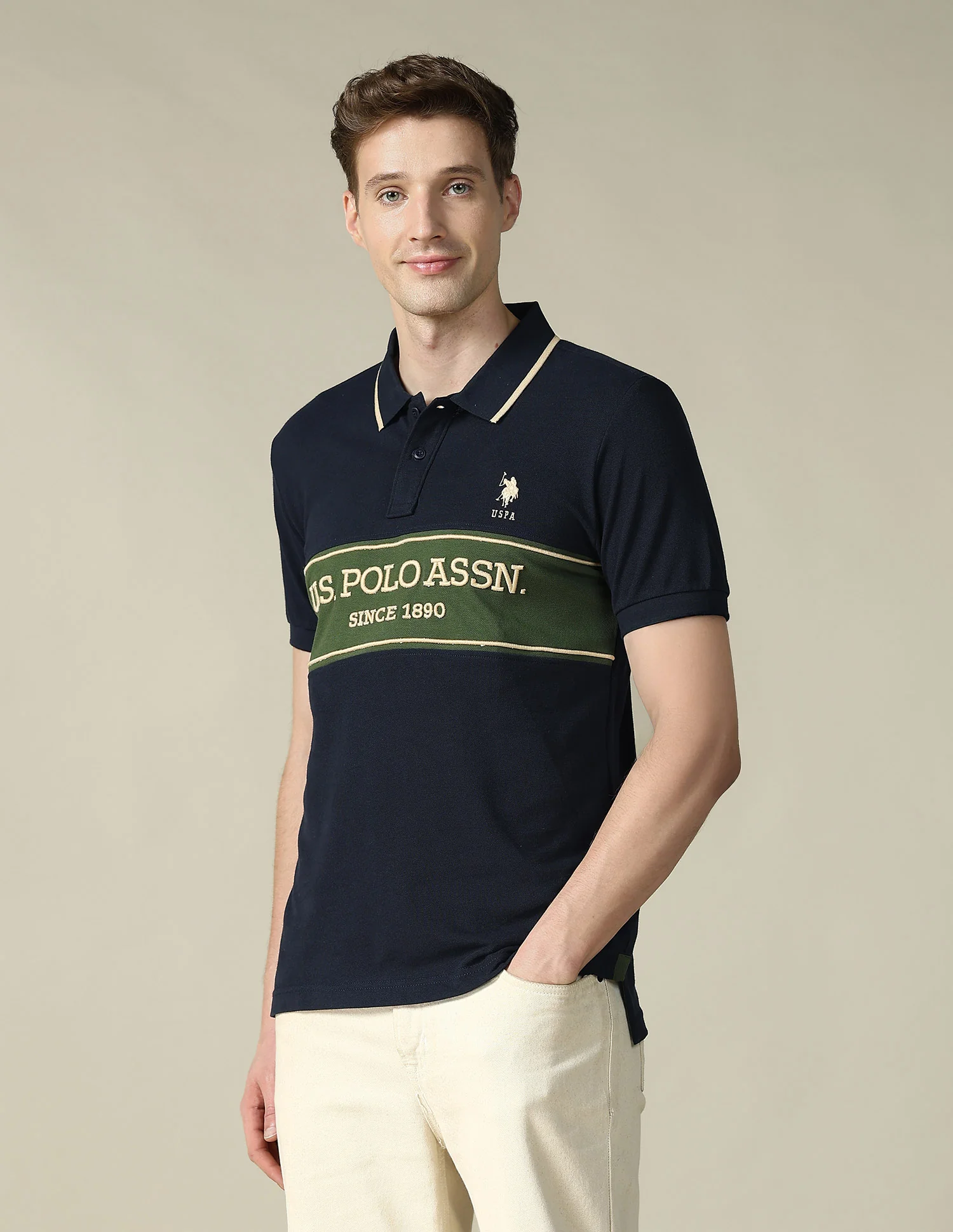 Cut & Sew Brand Embroidered Regular Fit Polo Shirt - Image 4