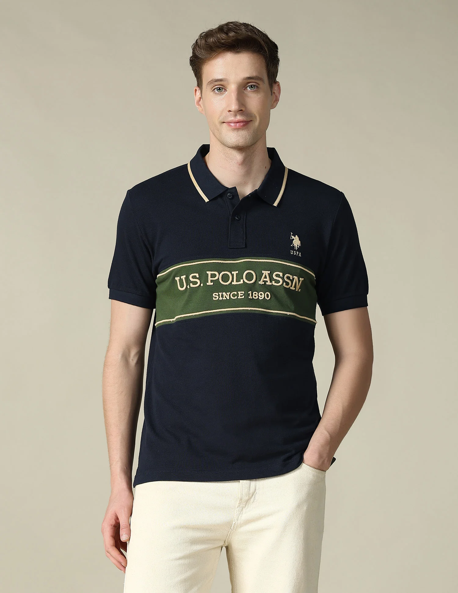 Cut & Sew Brand Embroidered Regular Fit Polo Shirt - Image 6