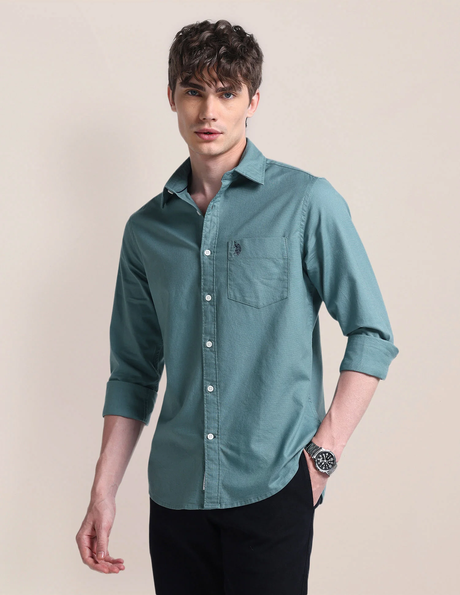 Cutaway Collar Cotton Shirt