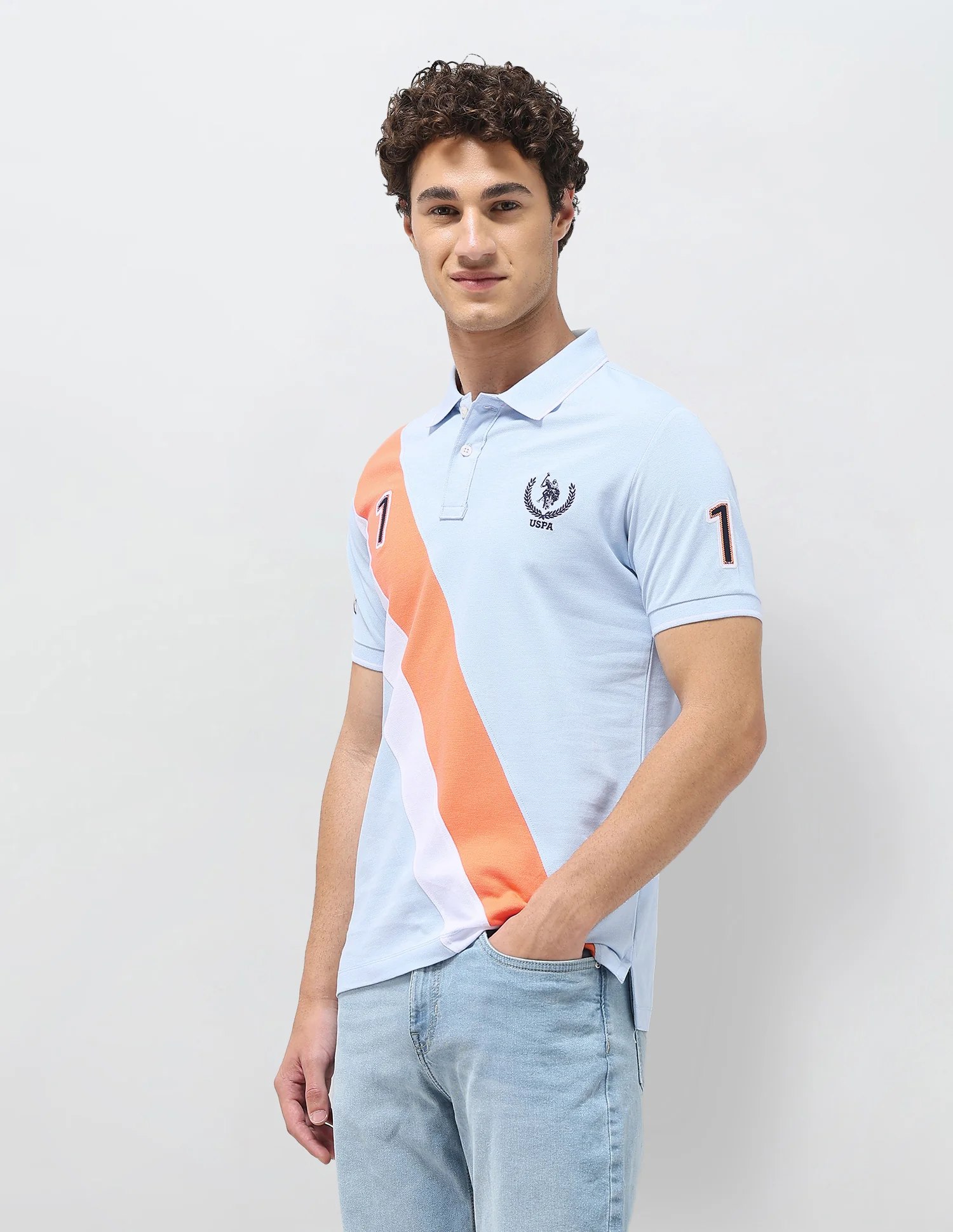 Diagonal Colorblocked Brand Embroidered Polo Shirt - Image 4