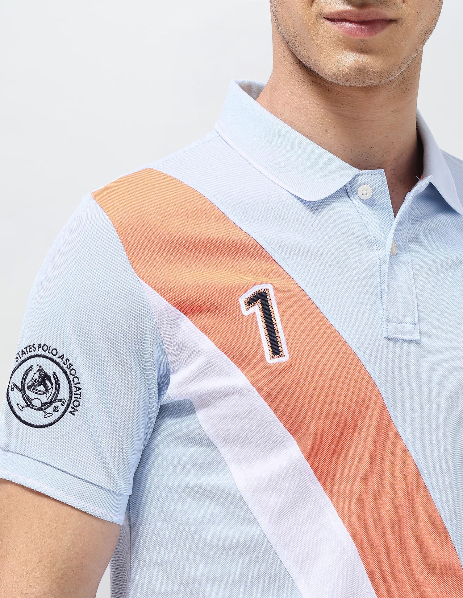 Diagonal Colorblocked Brand Embroidered Polo Shirt - Image 9