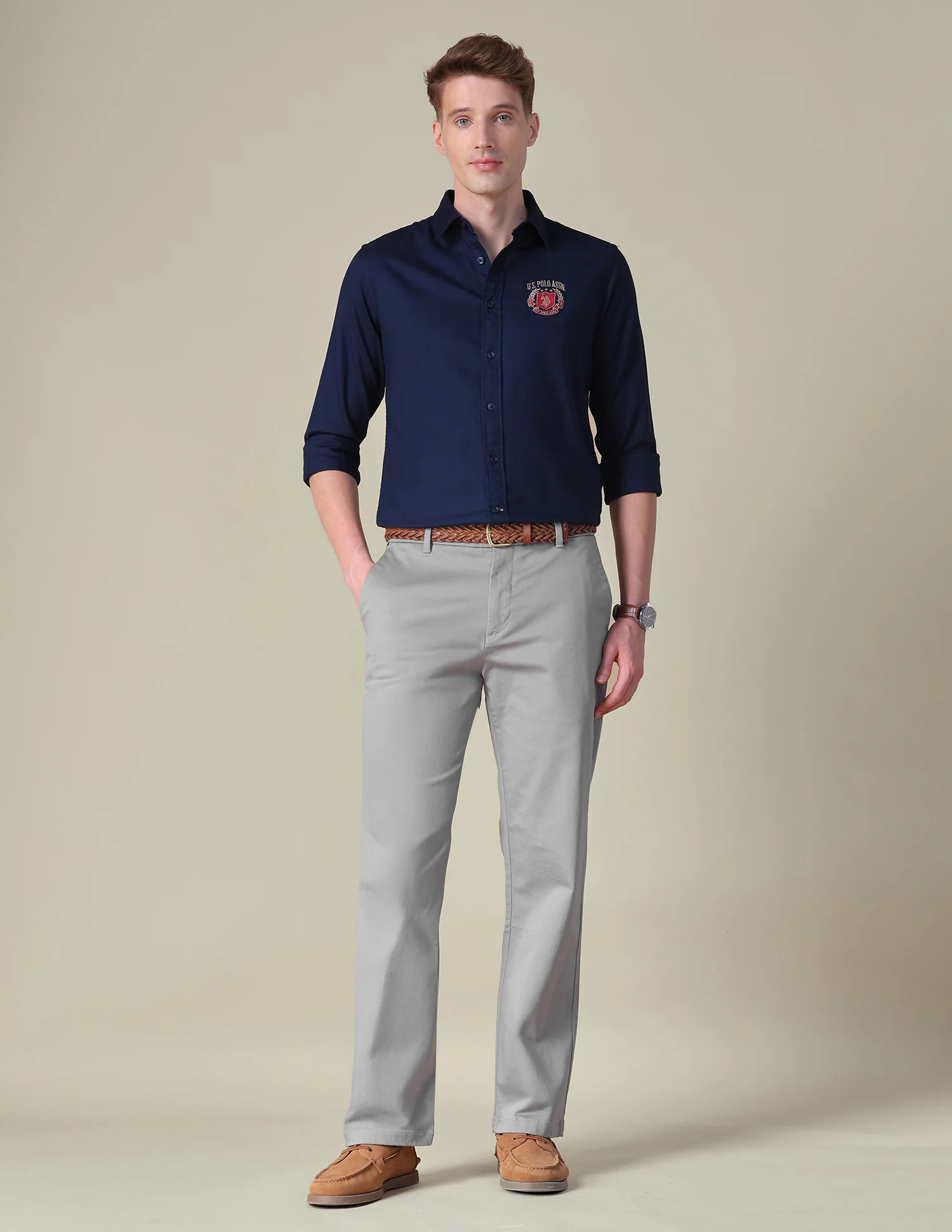 Dobby Riley Straight Fit Trousers - Image 3