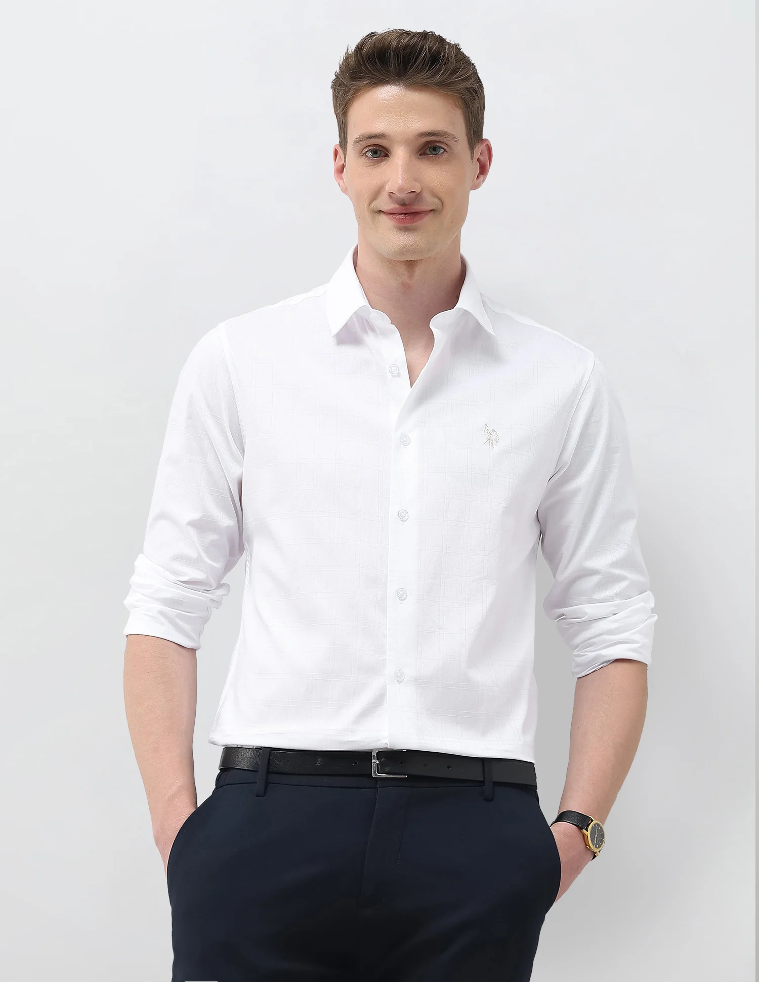 Dobby Self Design Grid Tattersall Checked Shirt