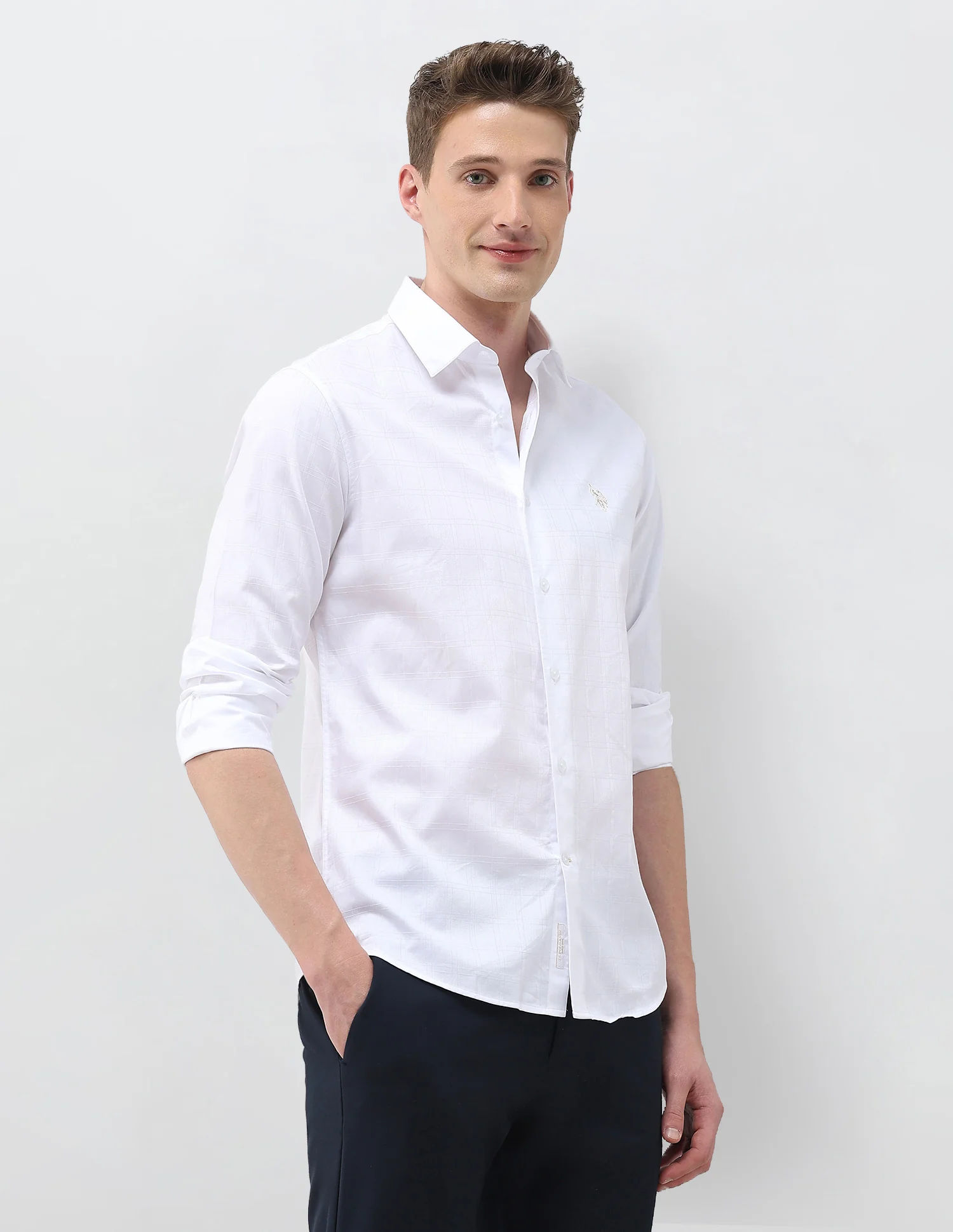 Dobby Self Design Grid Tattersall Checked Shirt - Image 4
