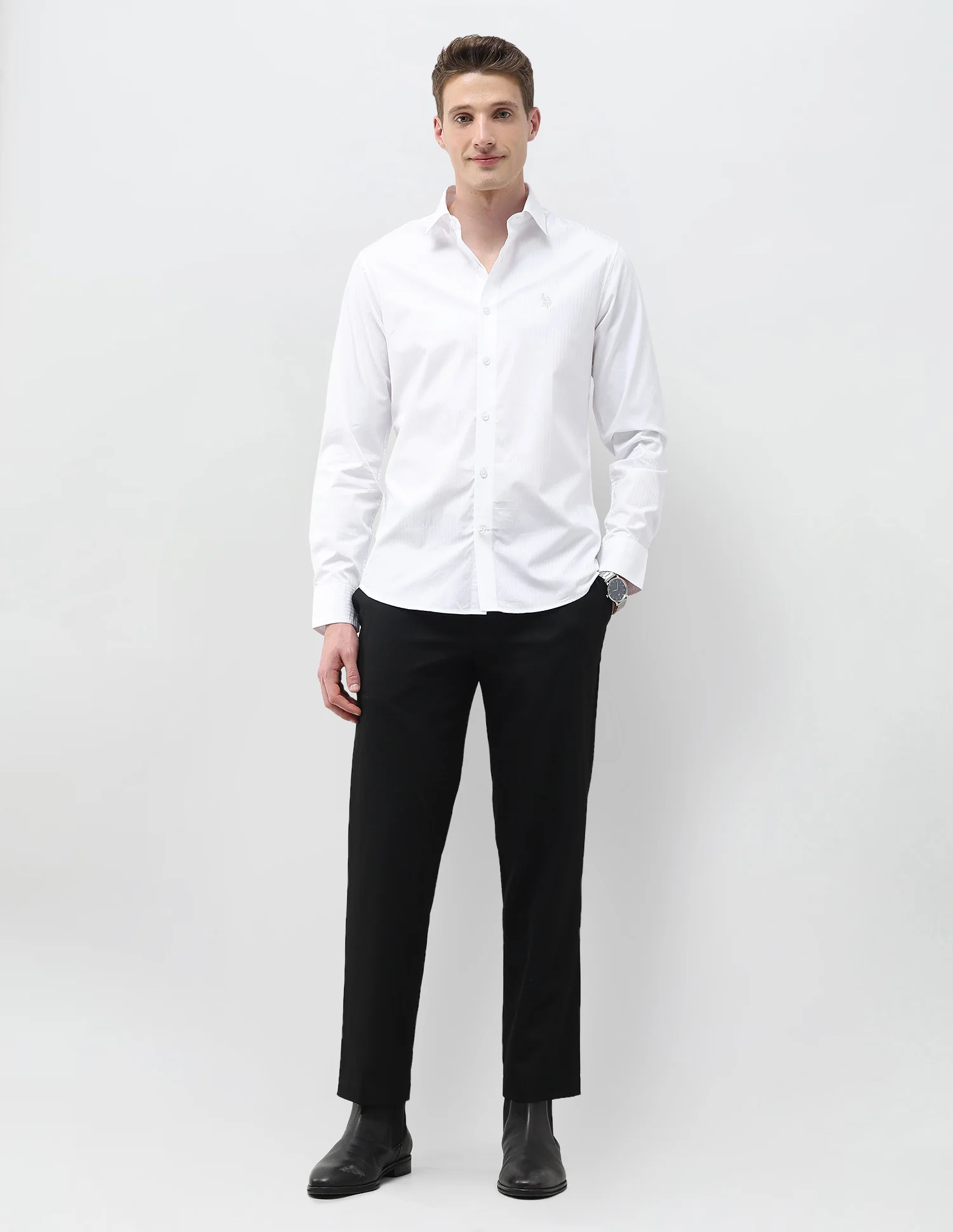 Dobby Self Design Vertical Striped Shirt - Image 3