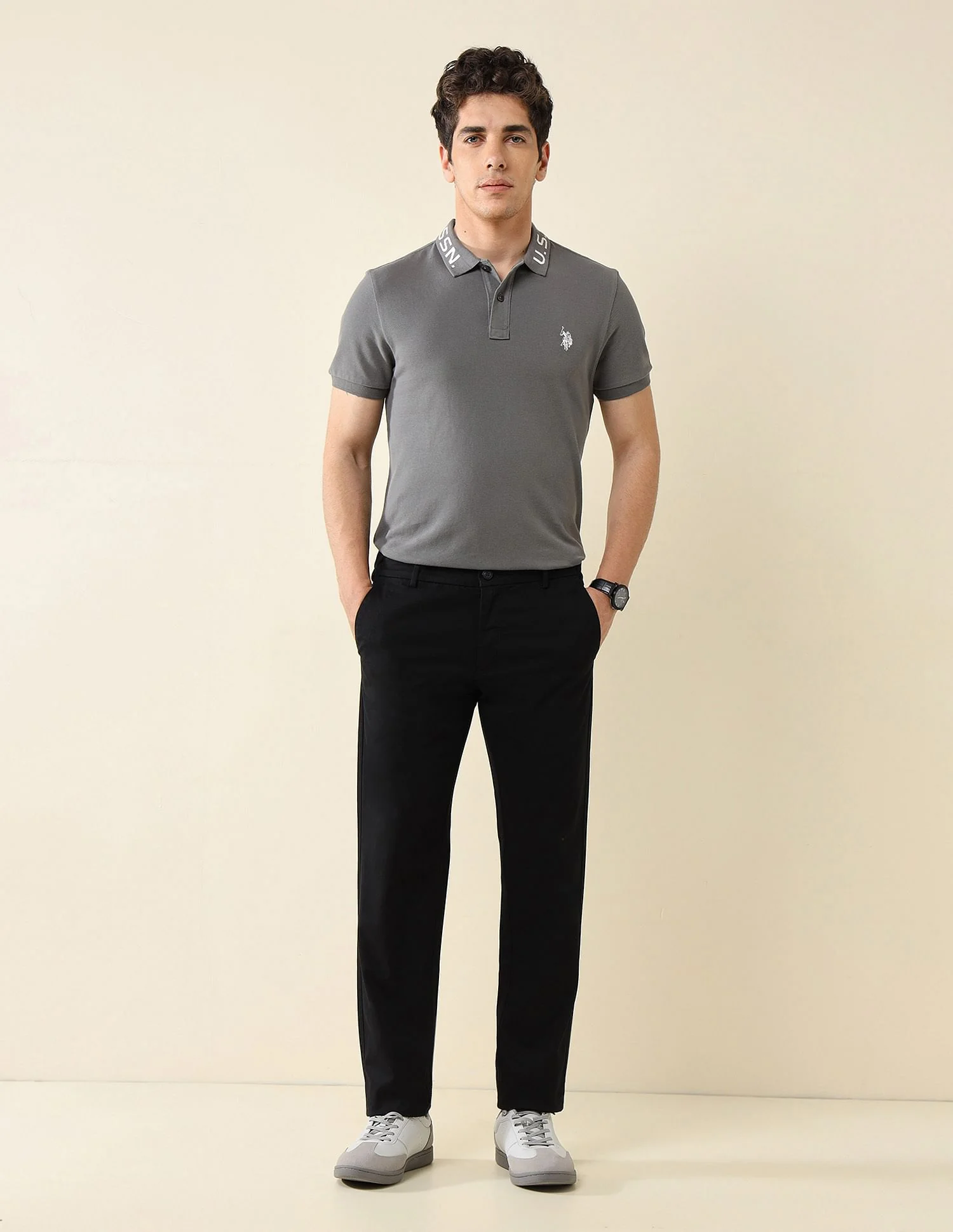 Elasticized Waist Slim Fit Trousers - Image 3