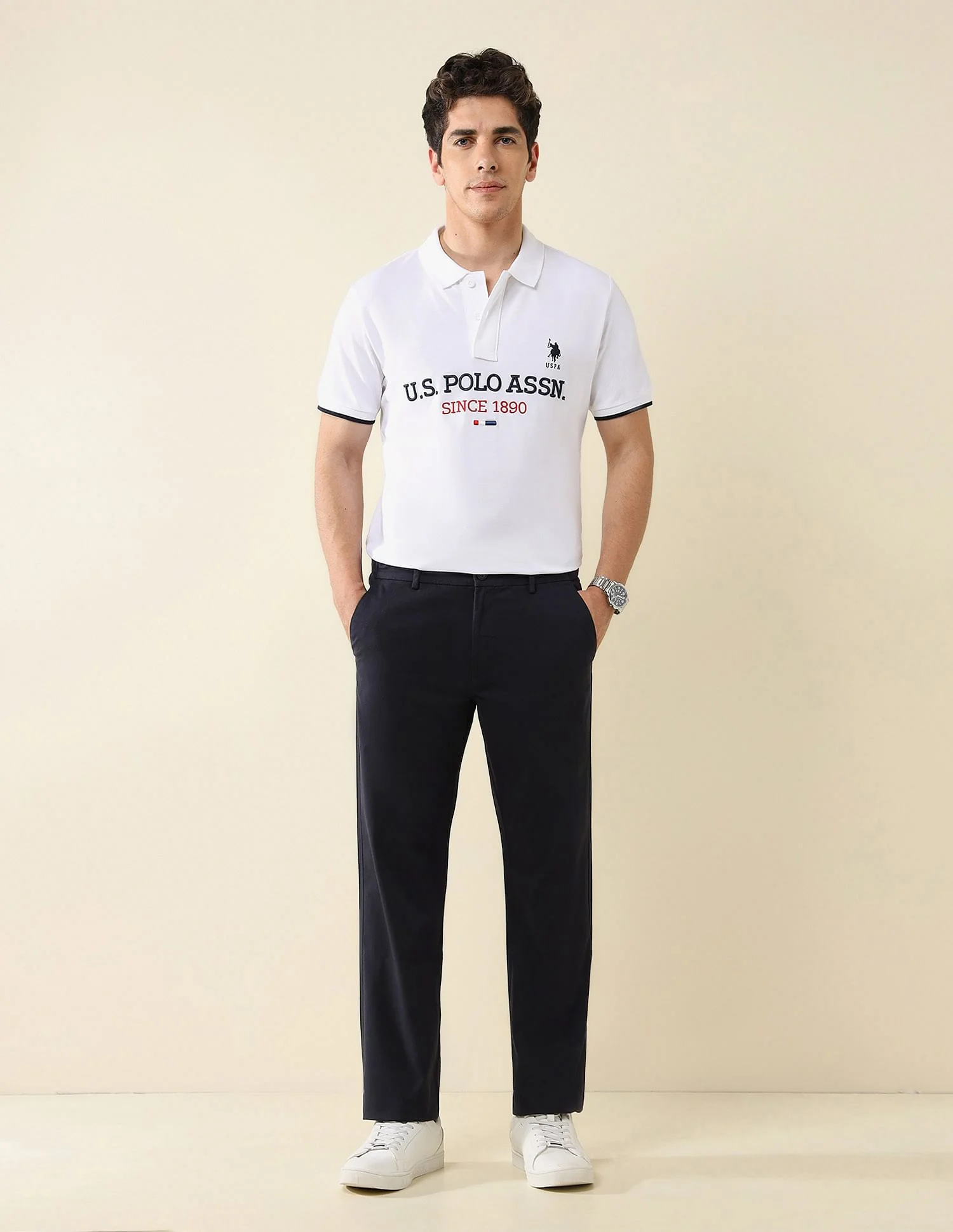 Elasticized Waist Straight Fit Trousers - Image 3