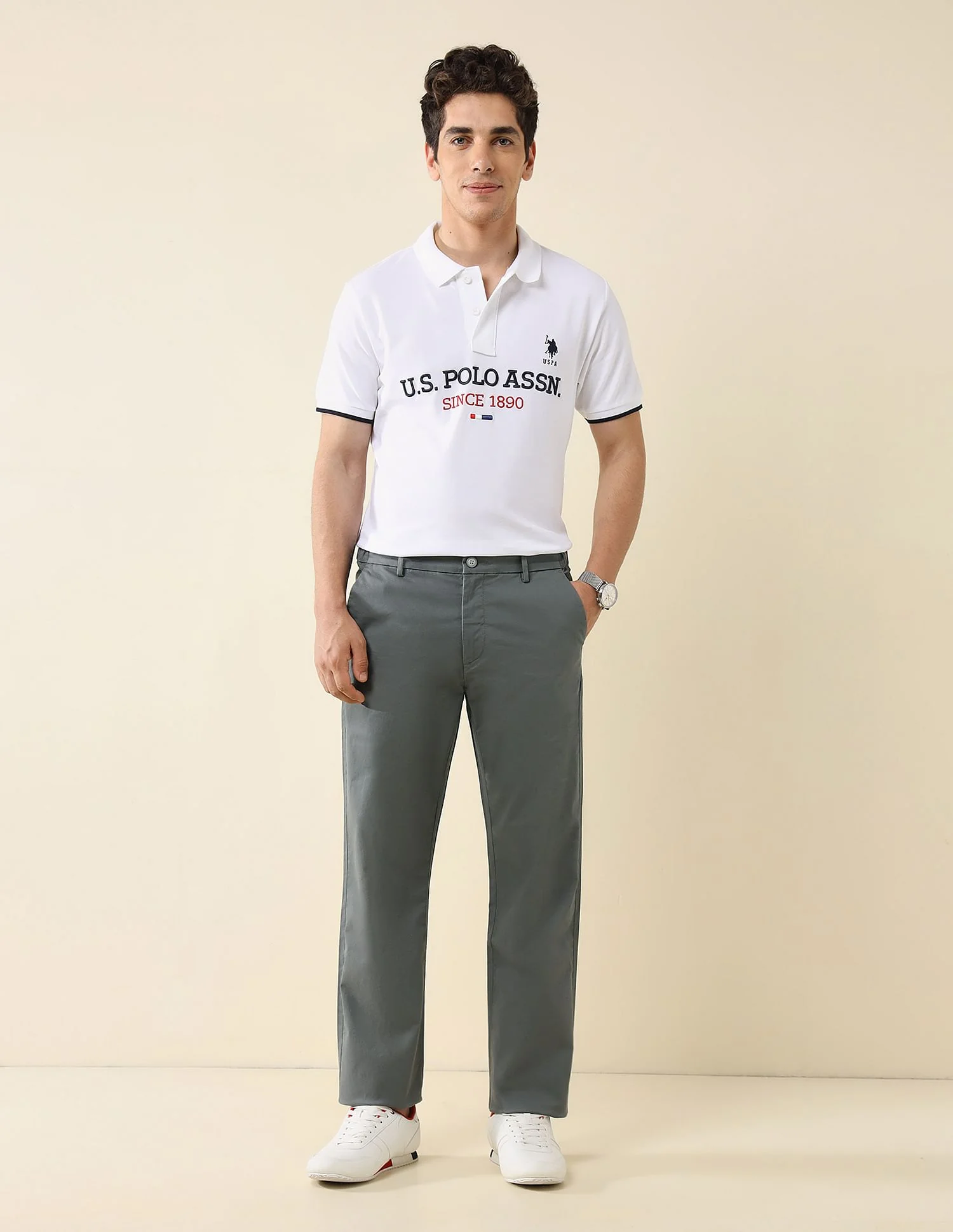 Elasticized Waist Straight Fit Trousers - Image 3