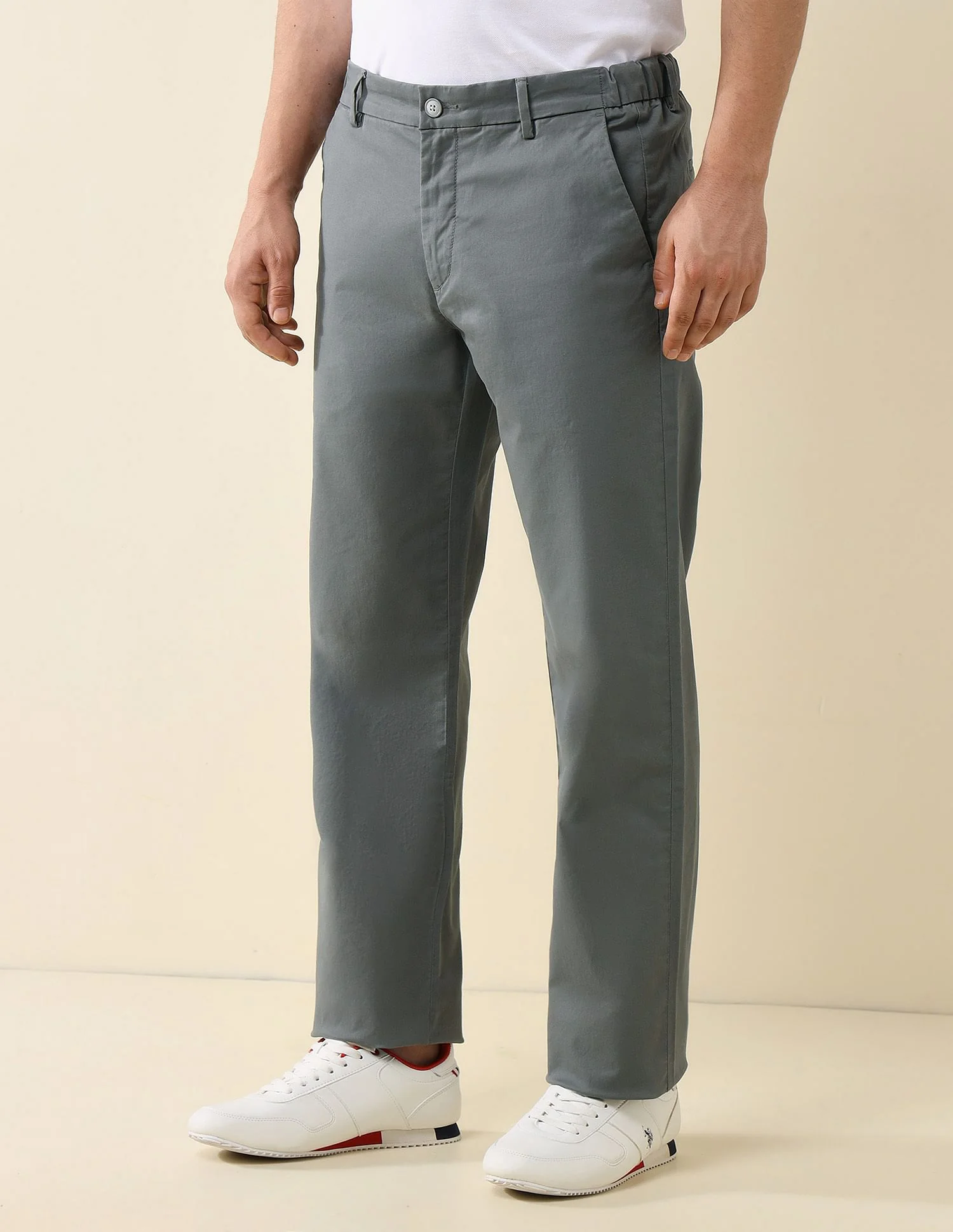 Elasticized Waist Straight Fit Trousers - Image 4