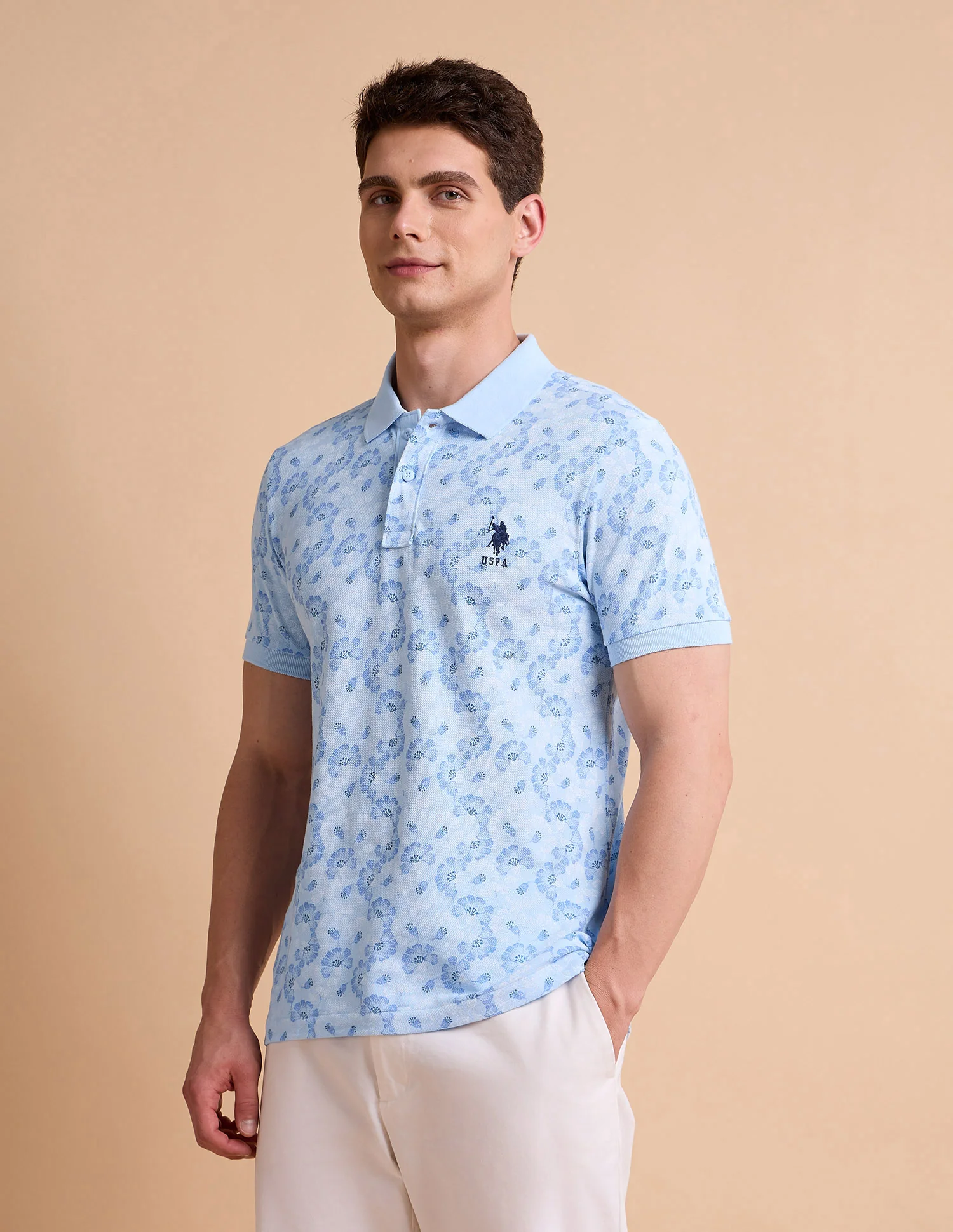 Floral Printed Pure Cotton Polo Shirt - Image 4
