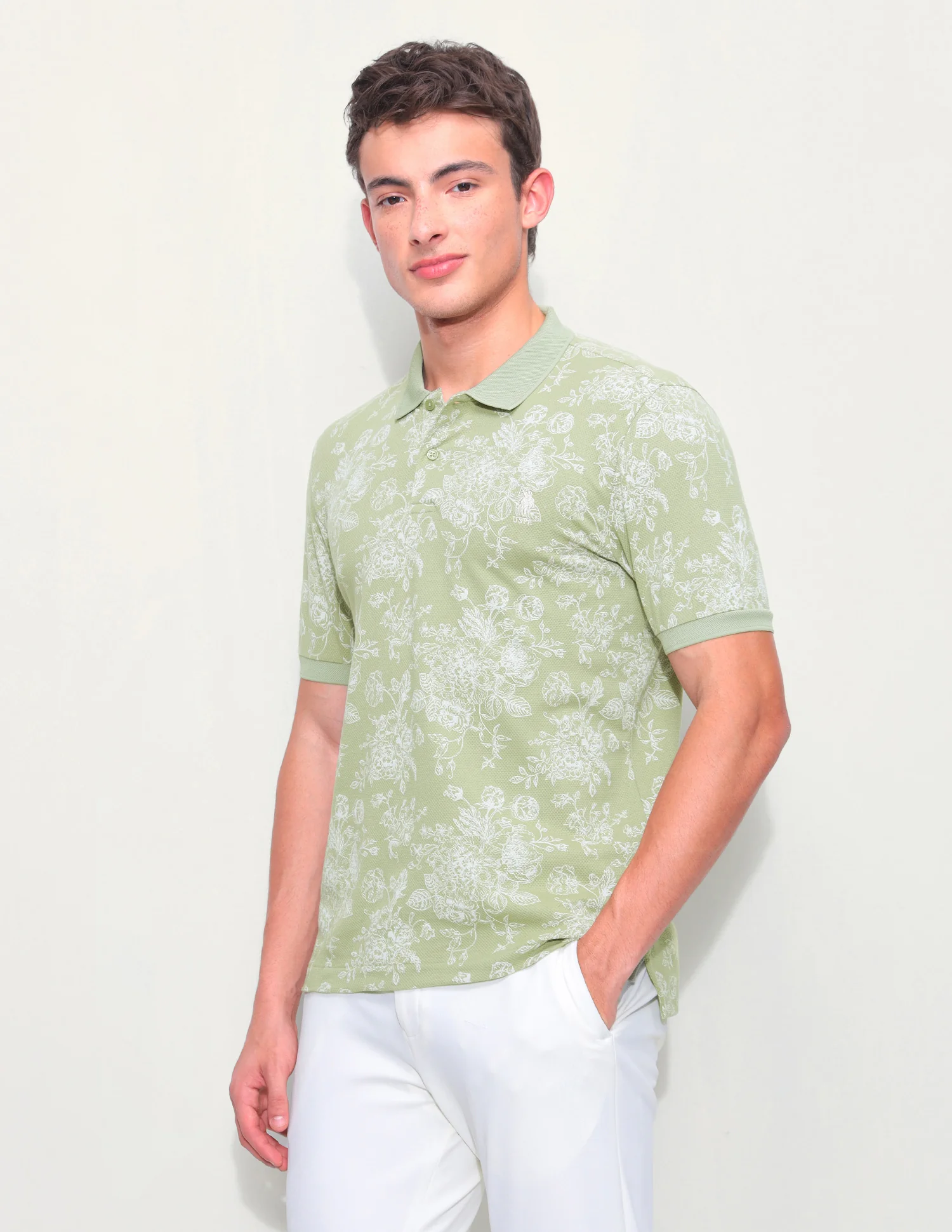 Floral Printed Slim Fit Polo Shirt - Image 4
