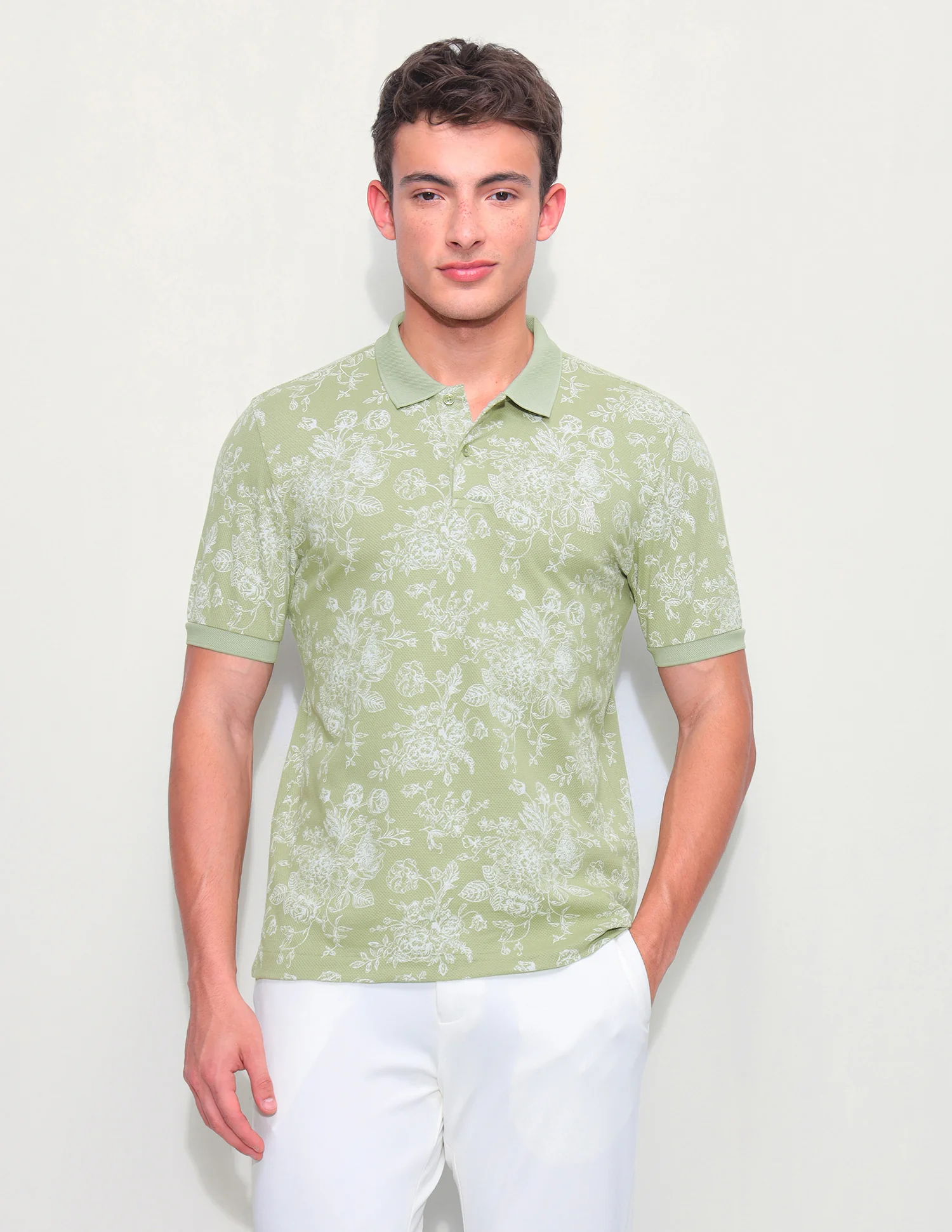 Floral Printed Slim Fit Polo Shirt - Image 6