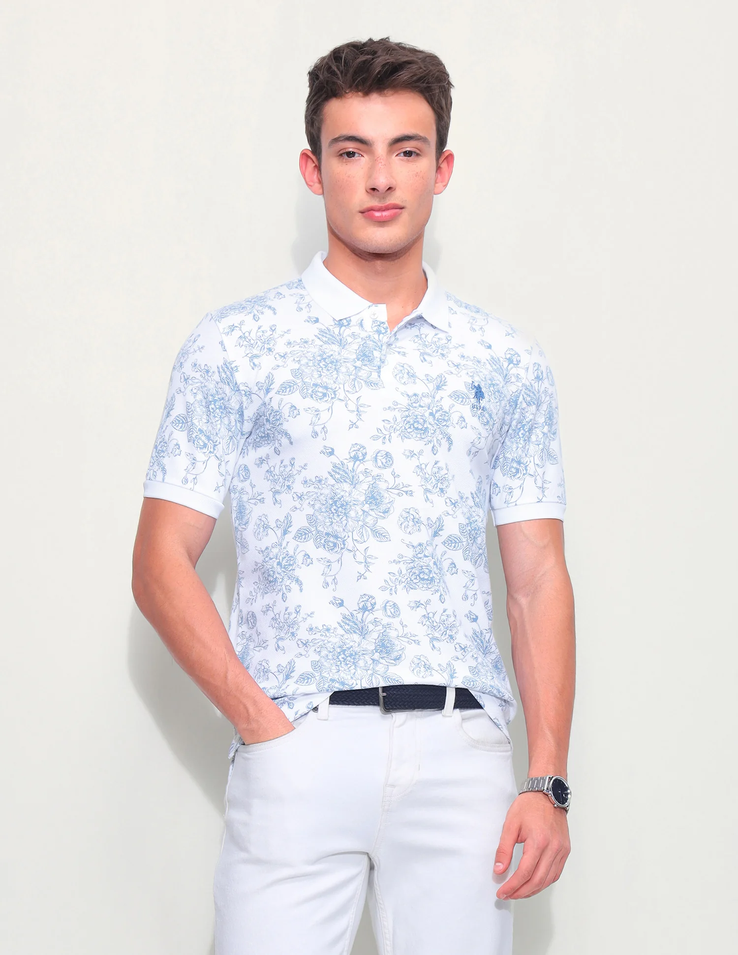 Floral Printed Slim Fit Polo Shirt