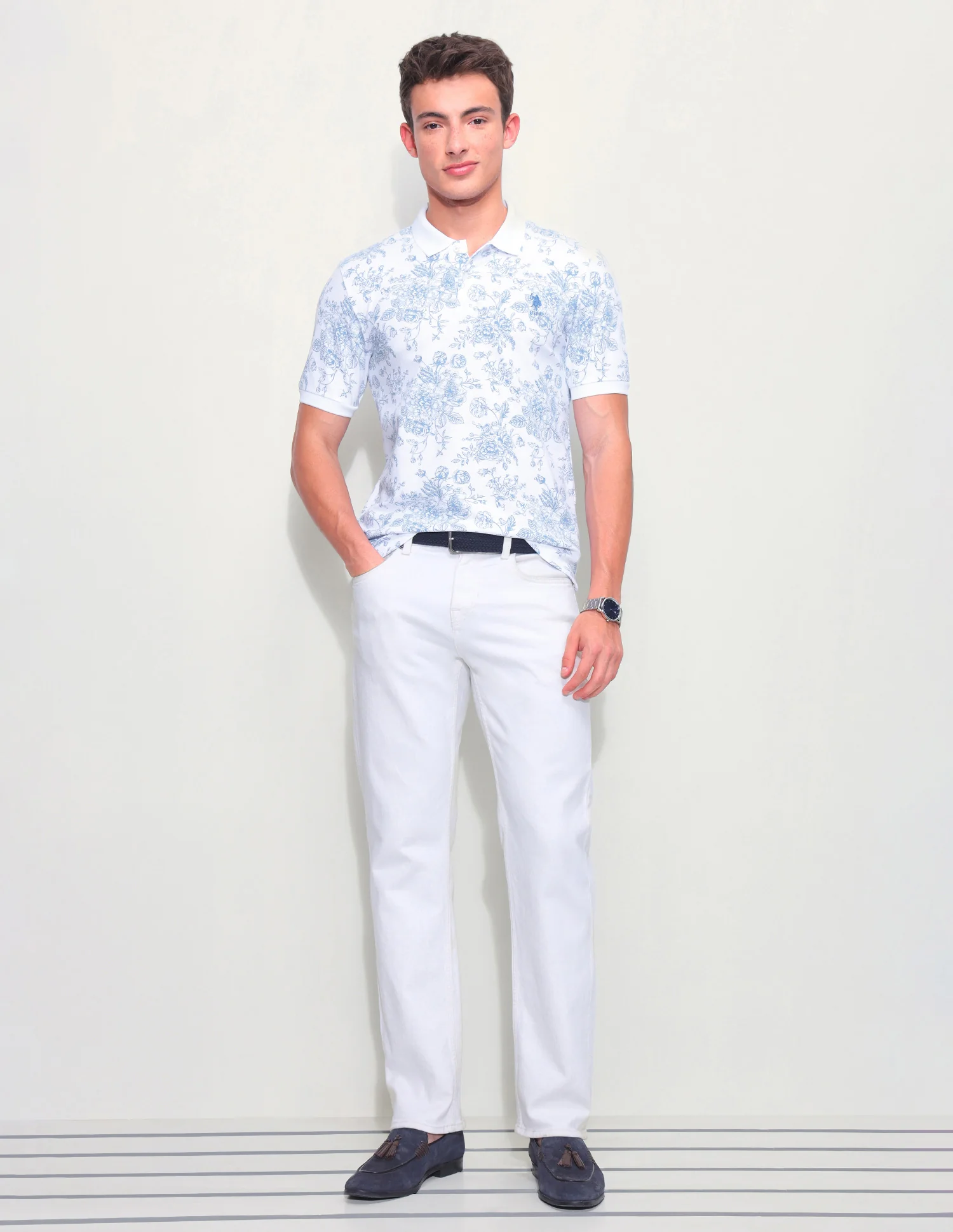 Floral Printed Slim Fit Polo Shirt - Image 3