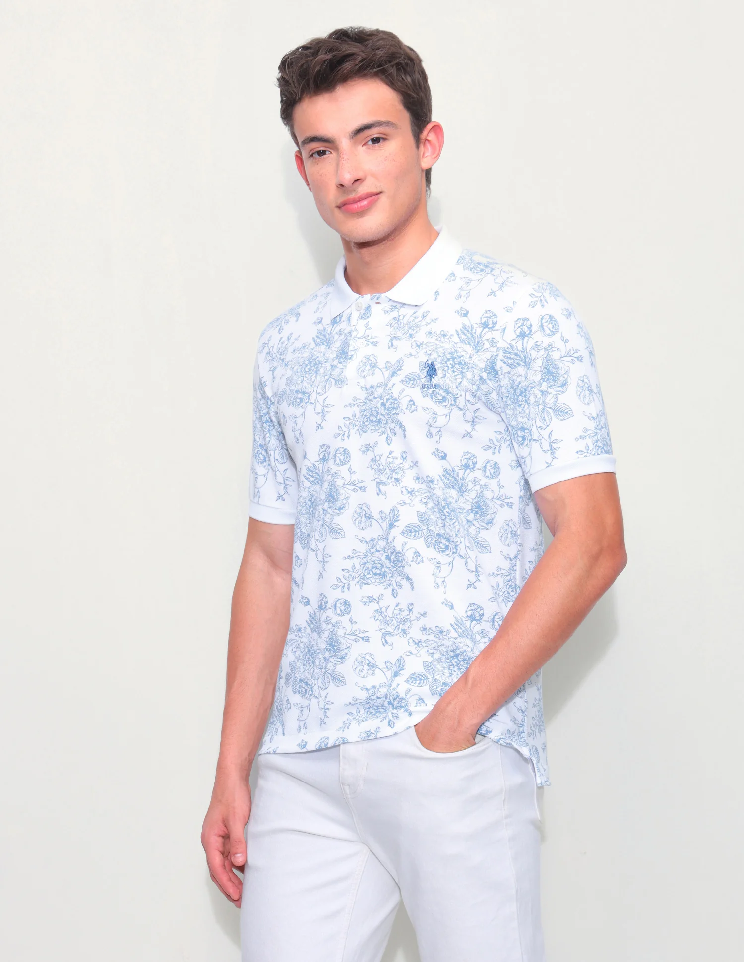 Floral Printed Slim Fit Polo Shirt - Image 4