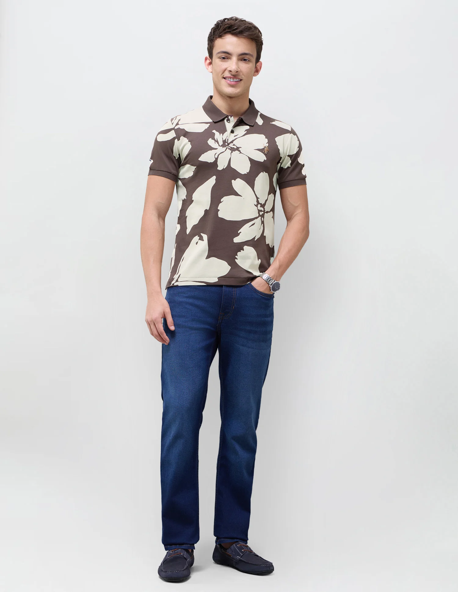 Floral Printed Slim Fit Polo Shirt - Image 3
