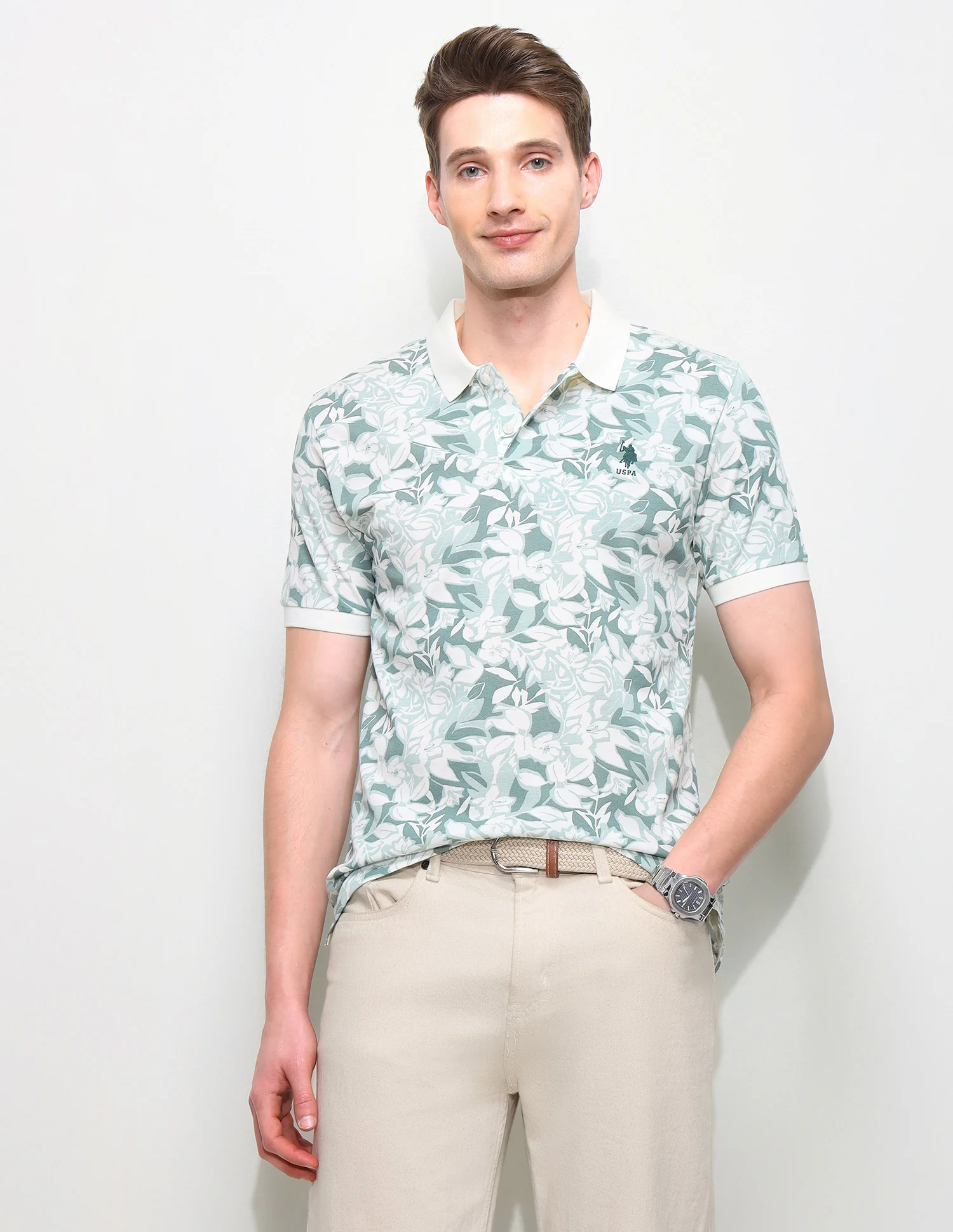 Floral Printed Slim Fit Polo Shirt