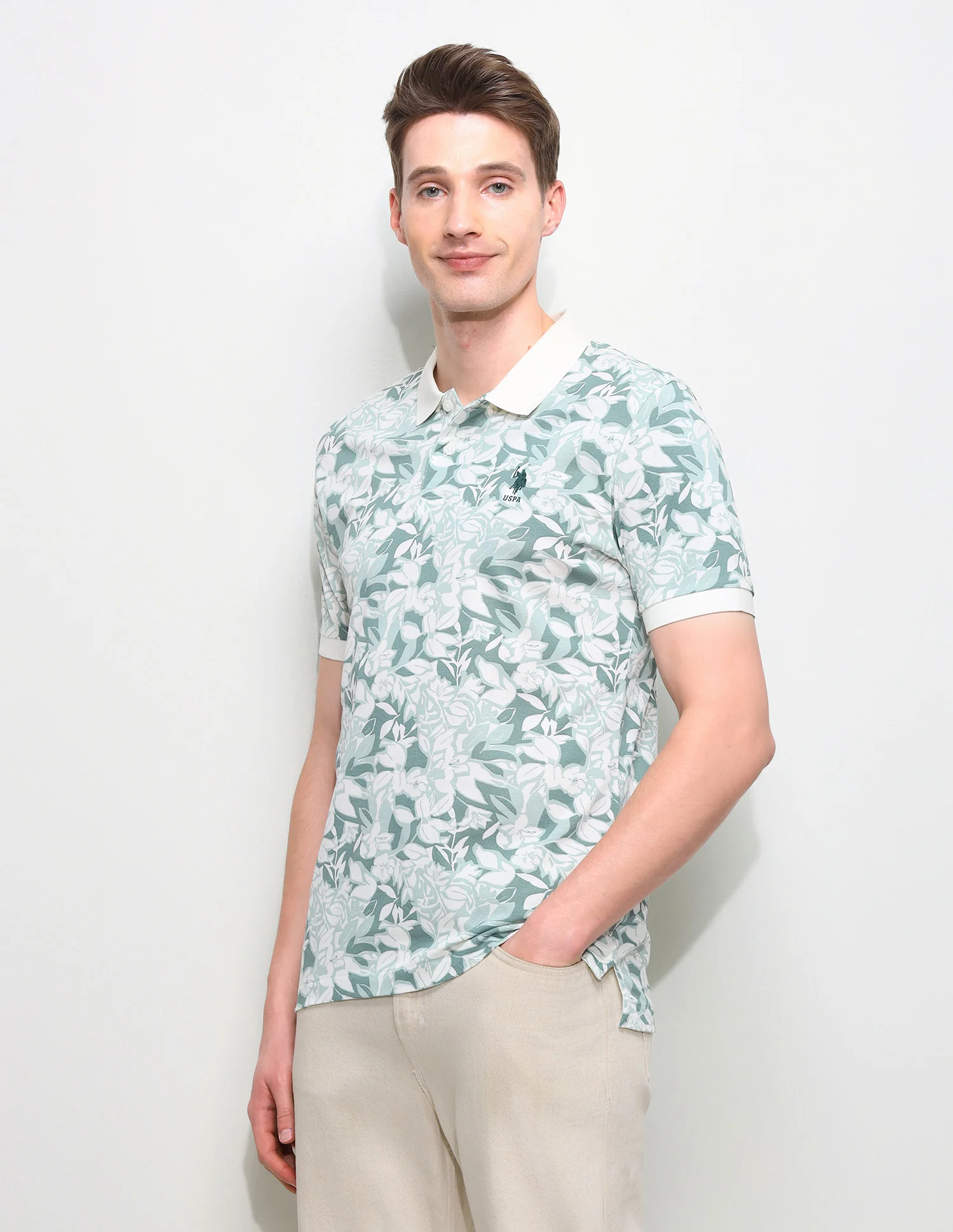 Floral Printed Slim Fit Polo Shirt - Image 4