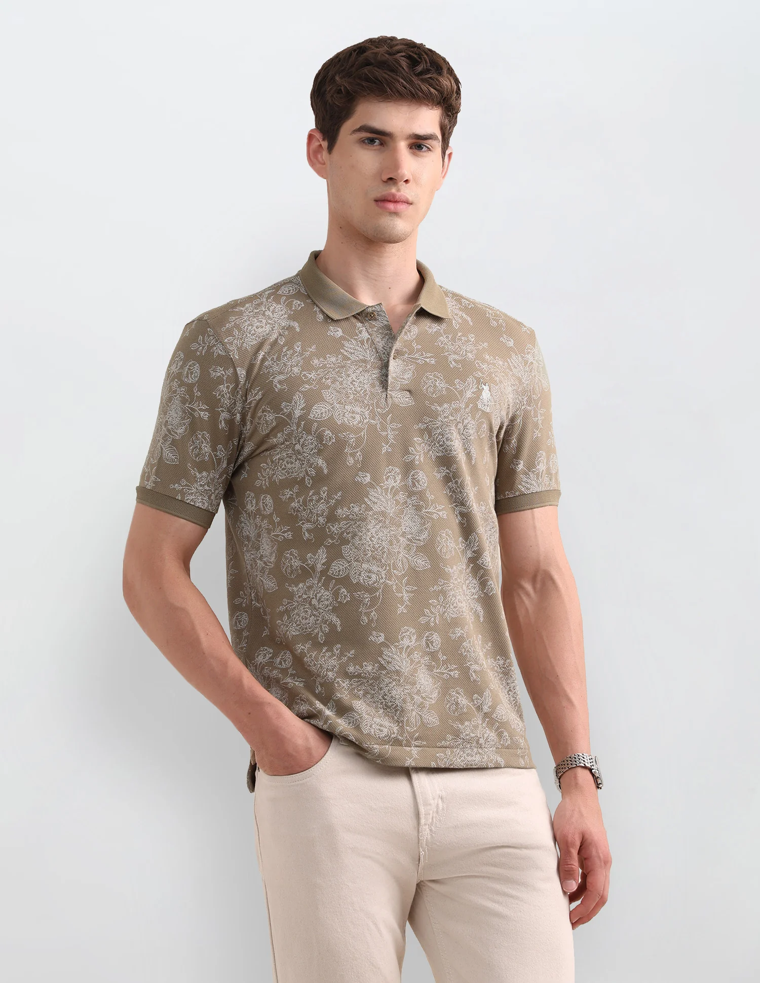 Floral Printed Slim Fit Polo Shirt