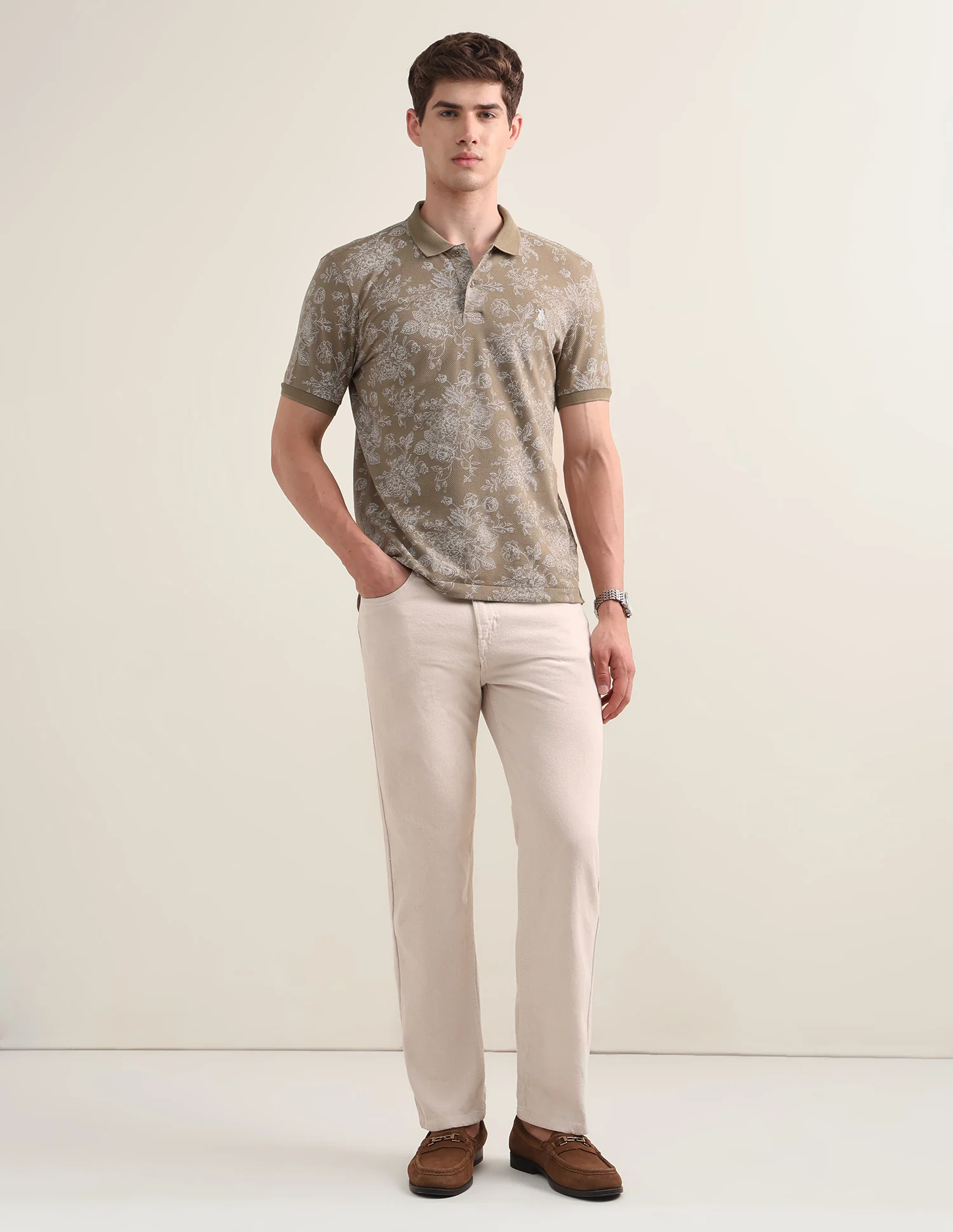 Floral Printed Slim Fit Polo Shirt - Image 3