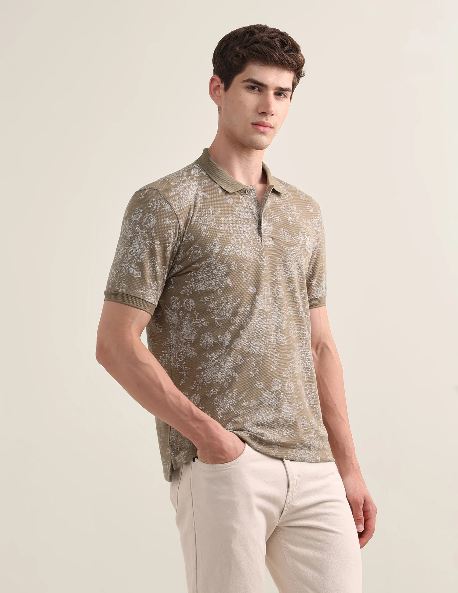 Floral Printed Slim Fit Polo Shirt - Image 4