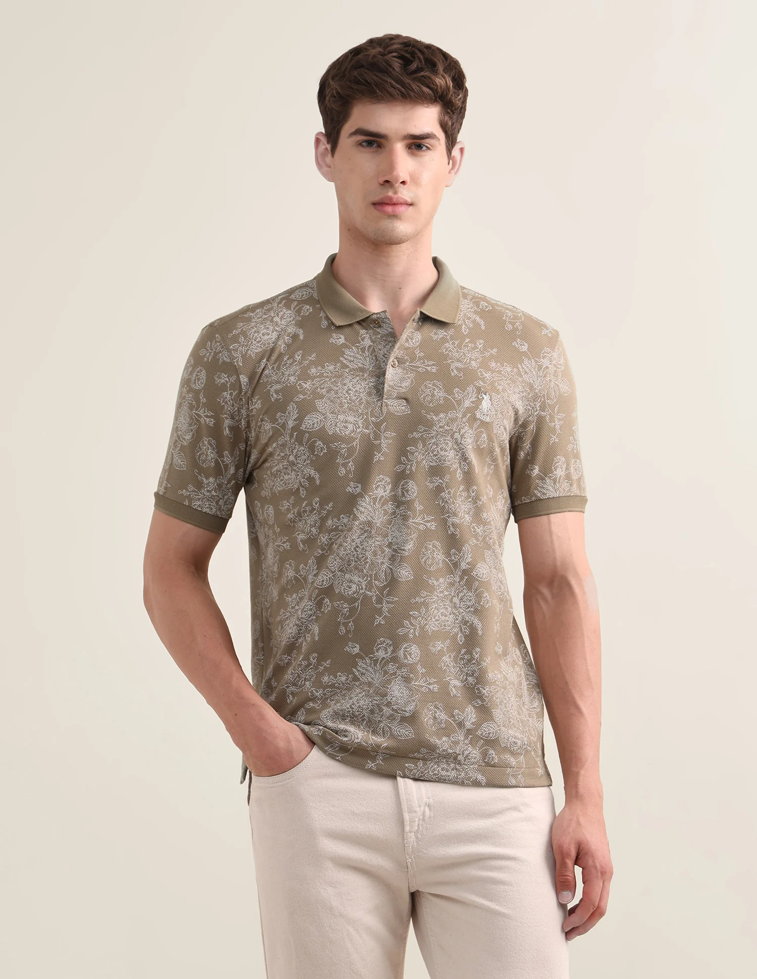 Floral Printed Slim Fit Polo Shirt - Image 6