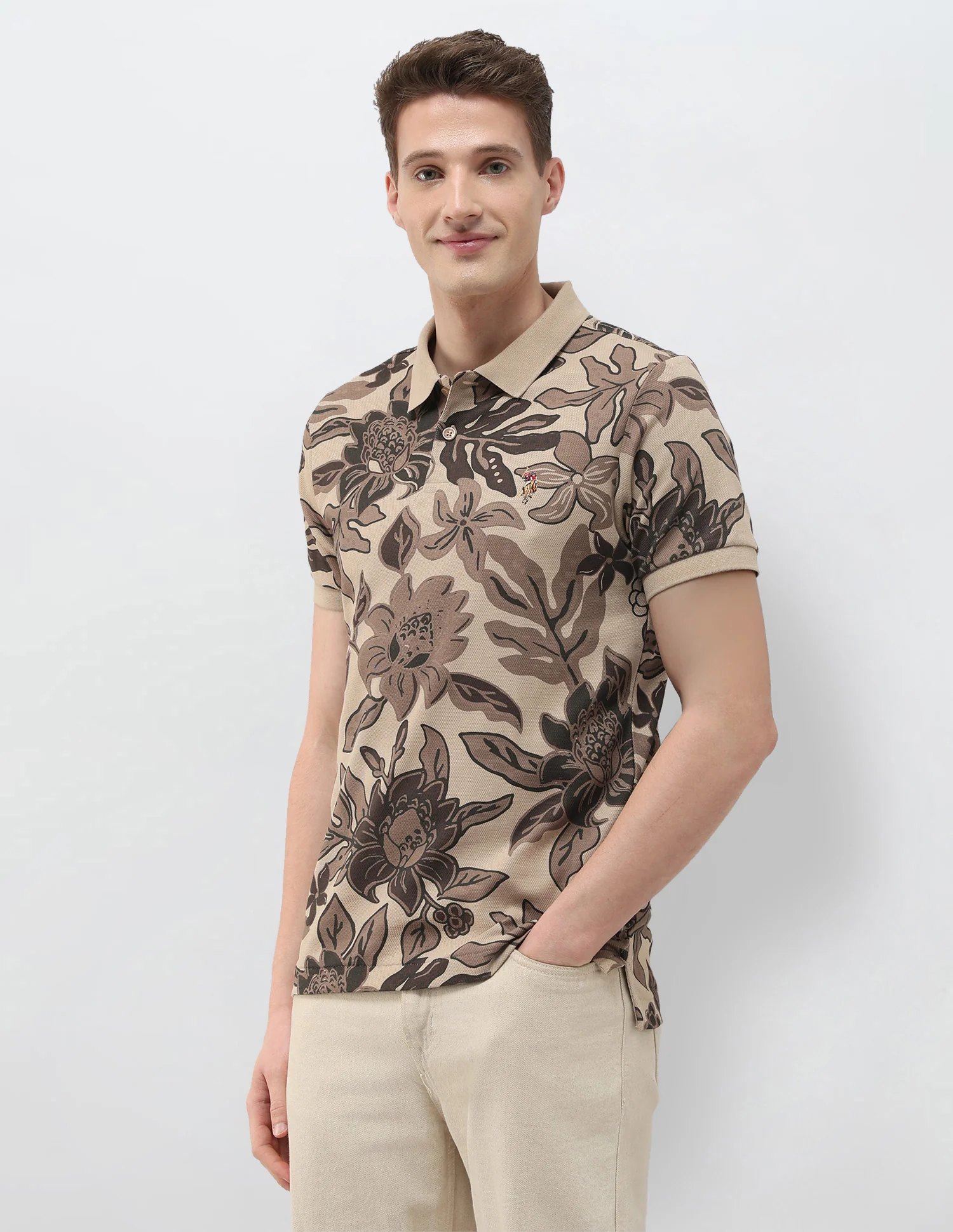 Floral Printed Summer House Polo Shirt - Image 4