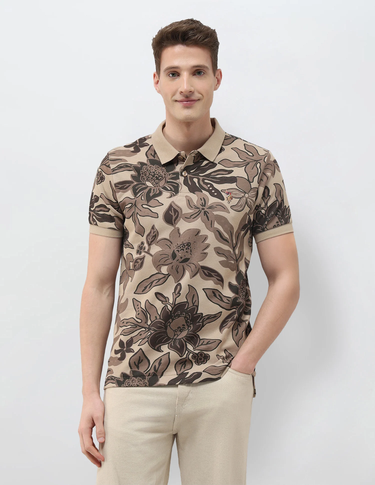 Floral Printed Summer House Polo Shirt - Image 6