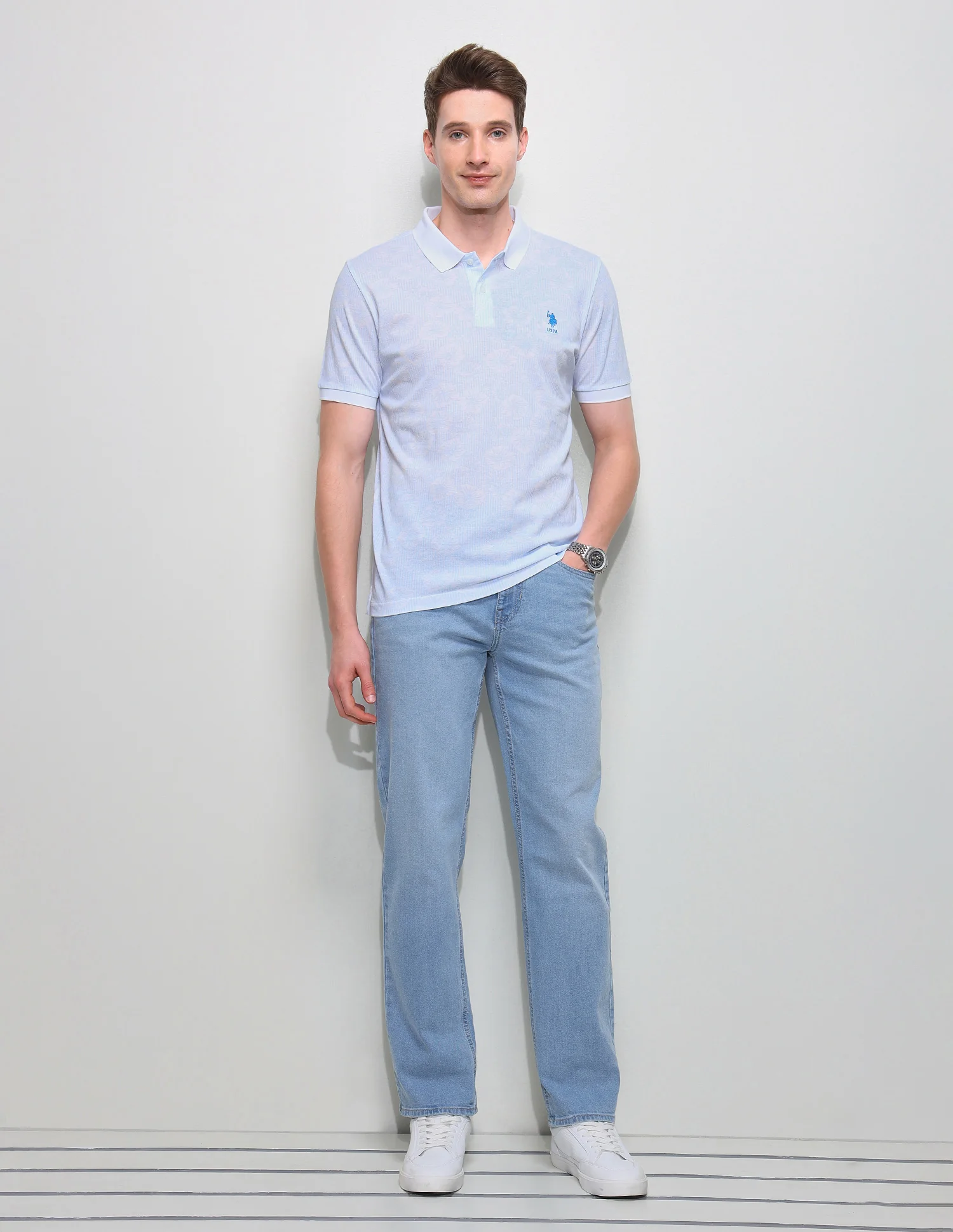 Floral Vertical Striped Slim Fit Polo Shirt - Image 3