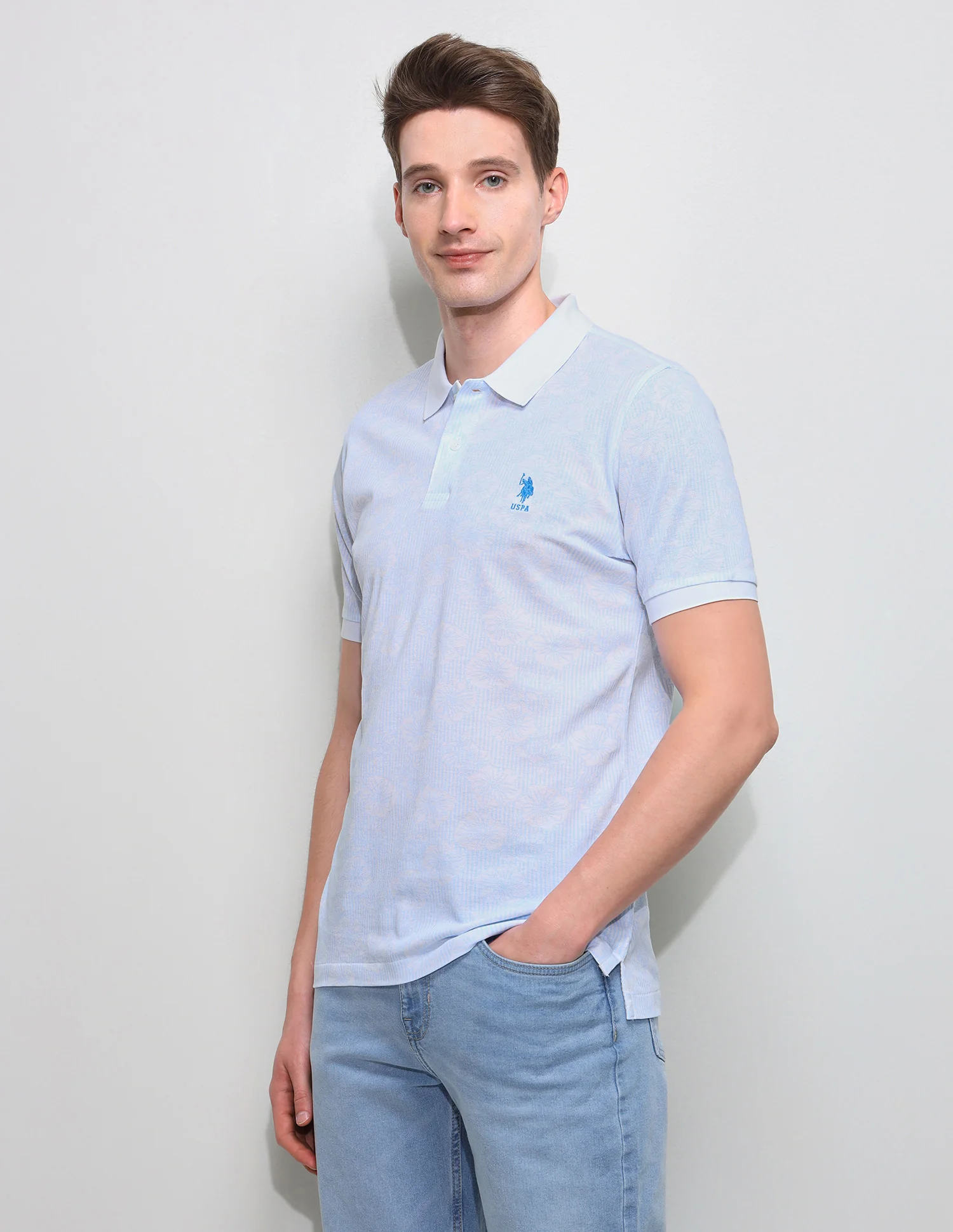 Floral Vertical Striped Slim Fit Polo Shirt - Image 4