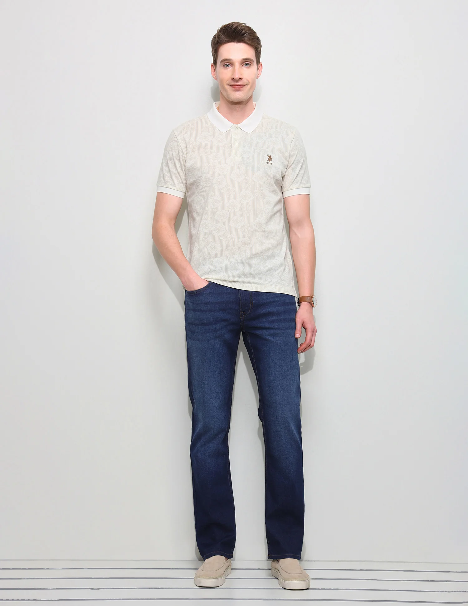 Floral Vertical Striped Slim Fit Polo Shirt - Image 3