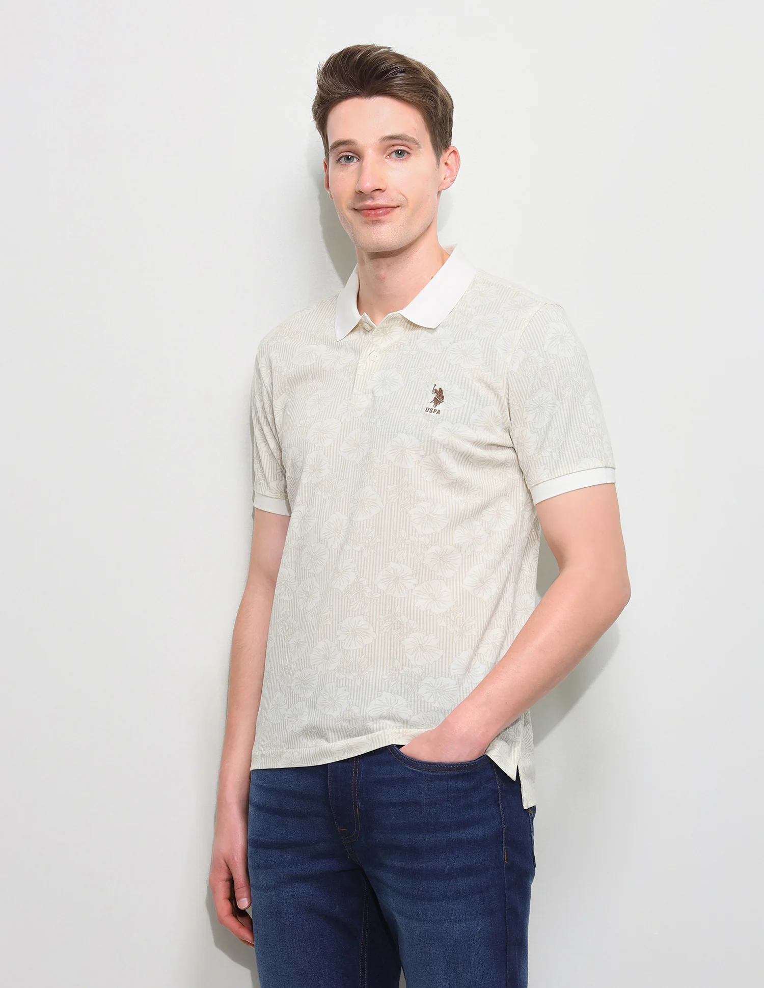 Floral Vertical Striped Slim Fit Polo Shirt - Image 4