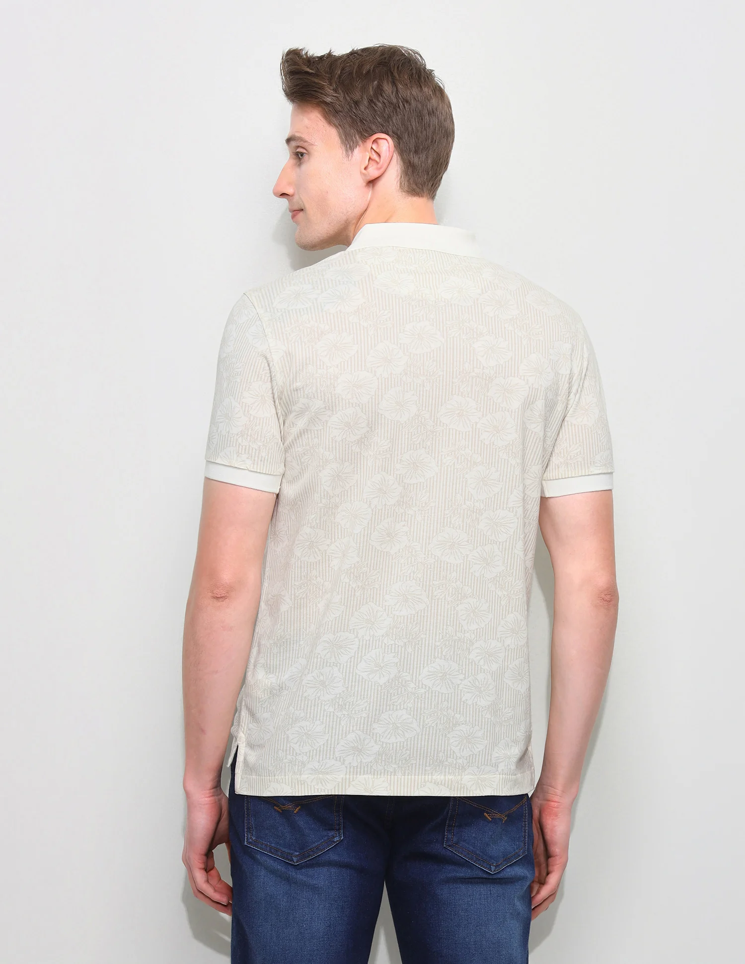 Floral Vertical Striped Slim Fit Polo Shirt - Image 5