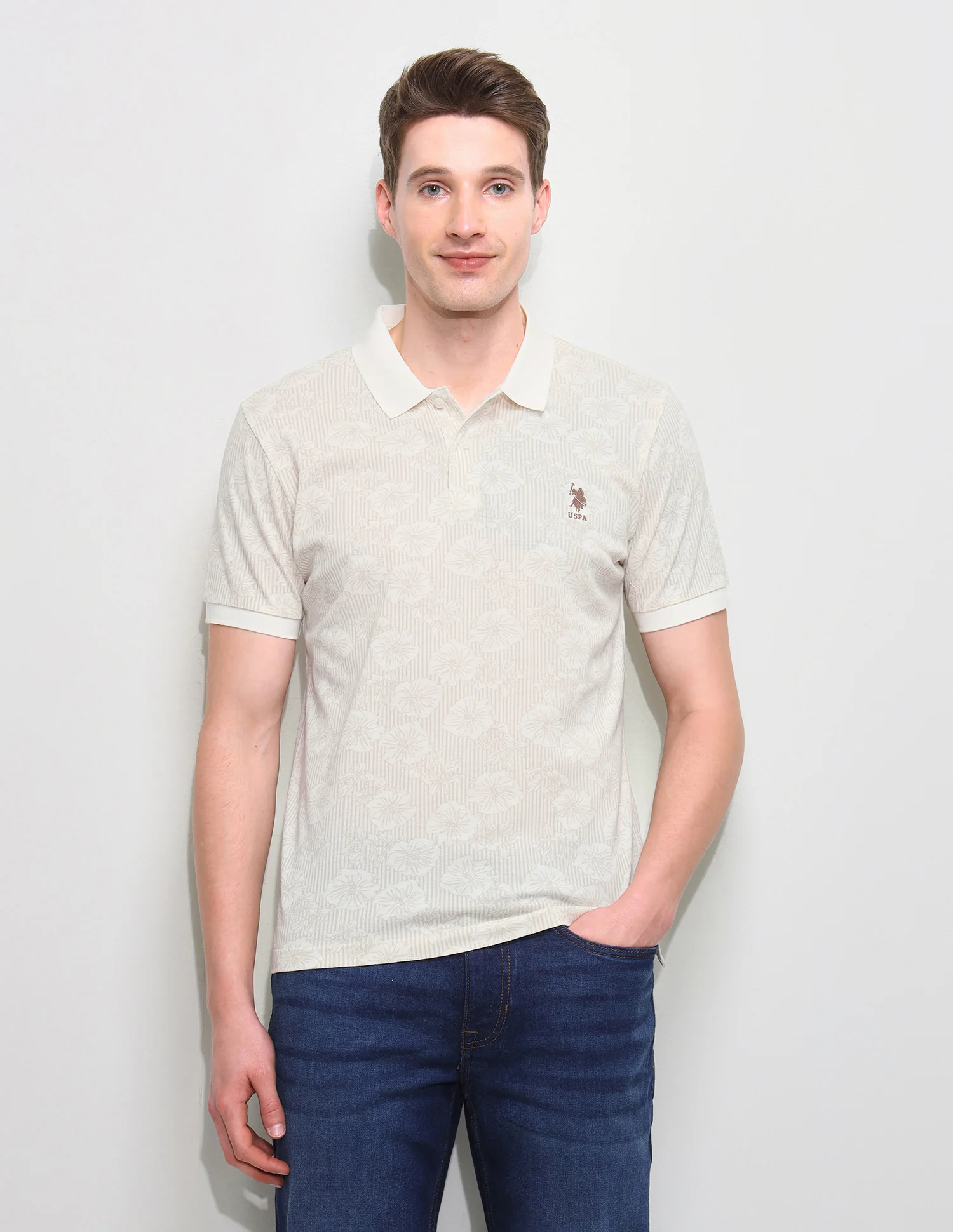Floral Vertical Striped Slim Fit Polo Shirt - Image 6