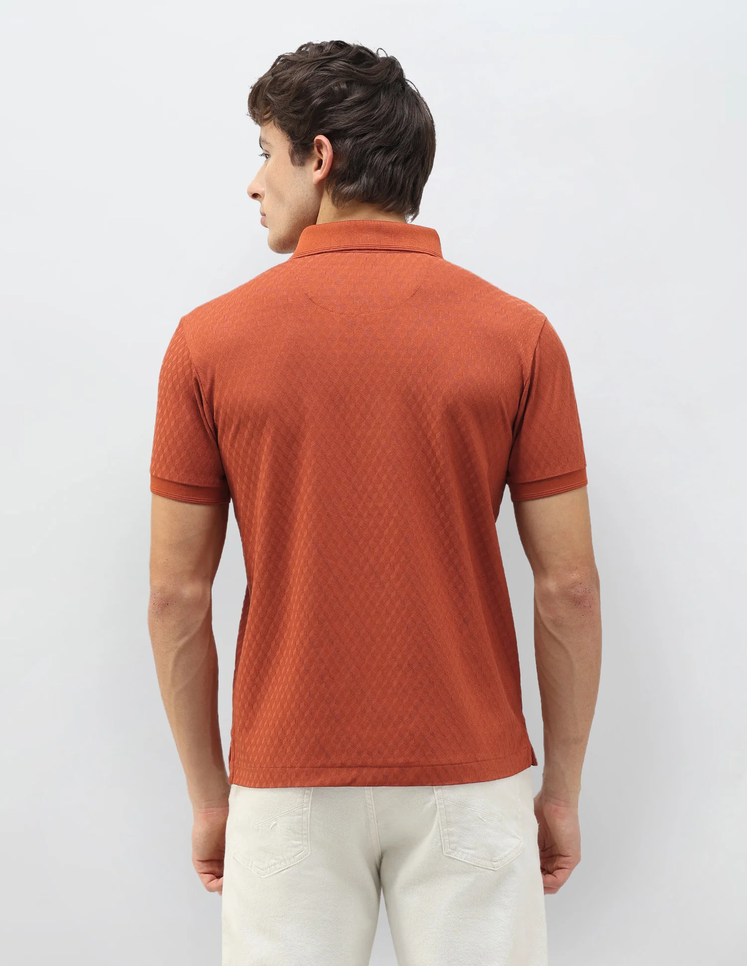 Geometric Patterned Knit Slim Fit Polo Shirt - Image 5
