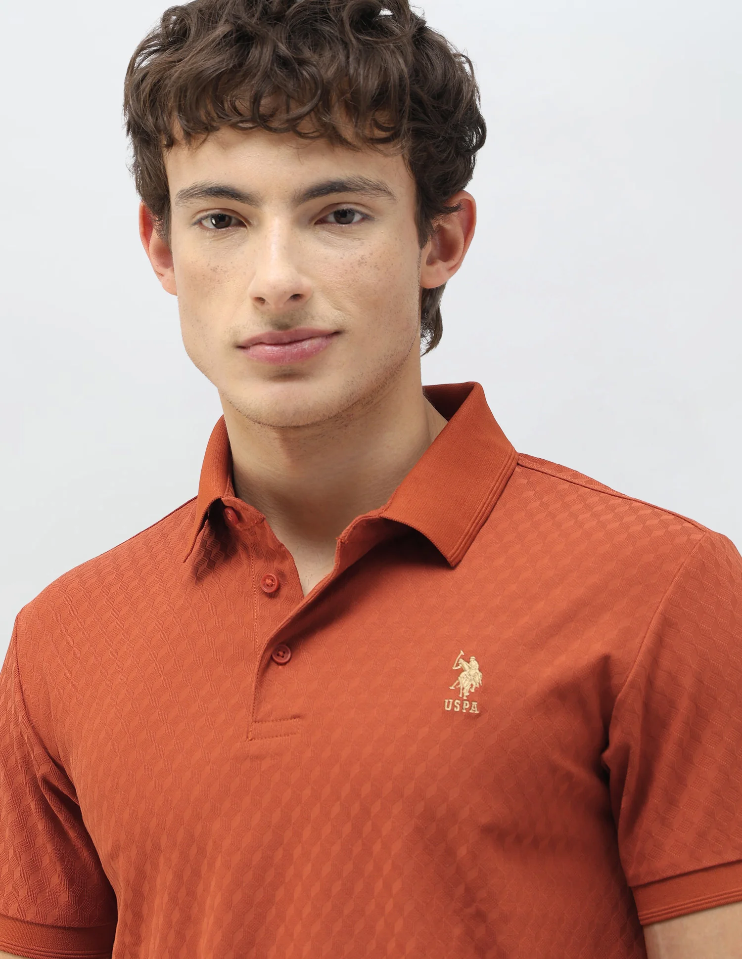 Geometric Patterned Knit Slim Fit Polo Shirt - Image 7