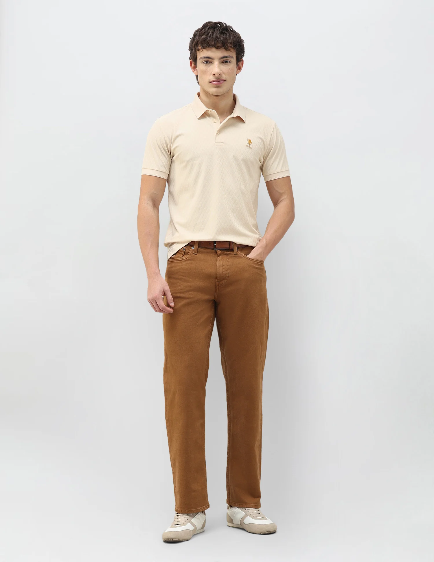 Geometric Patterned Knit Slim Fit Polo Shirt - Image 3