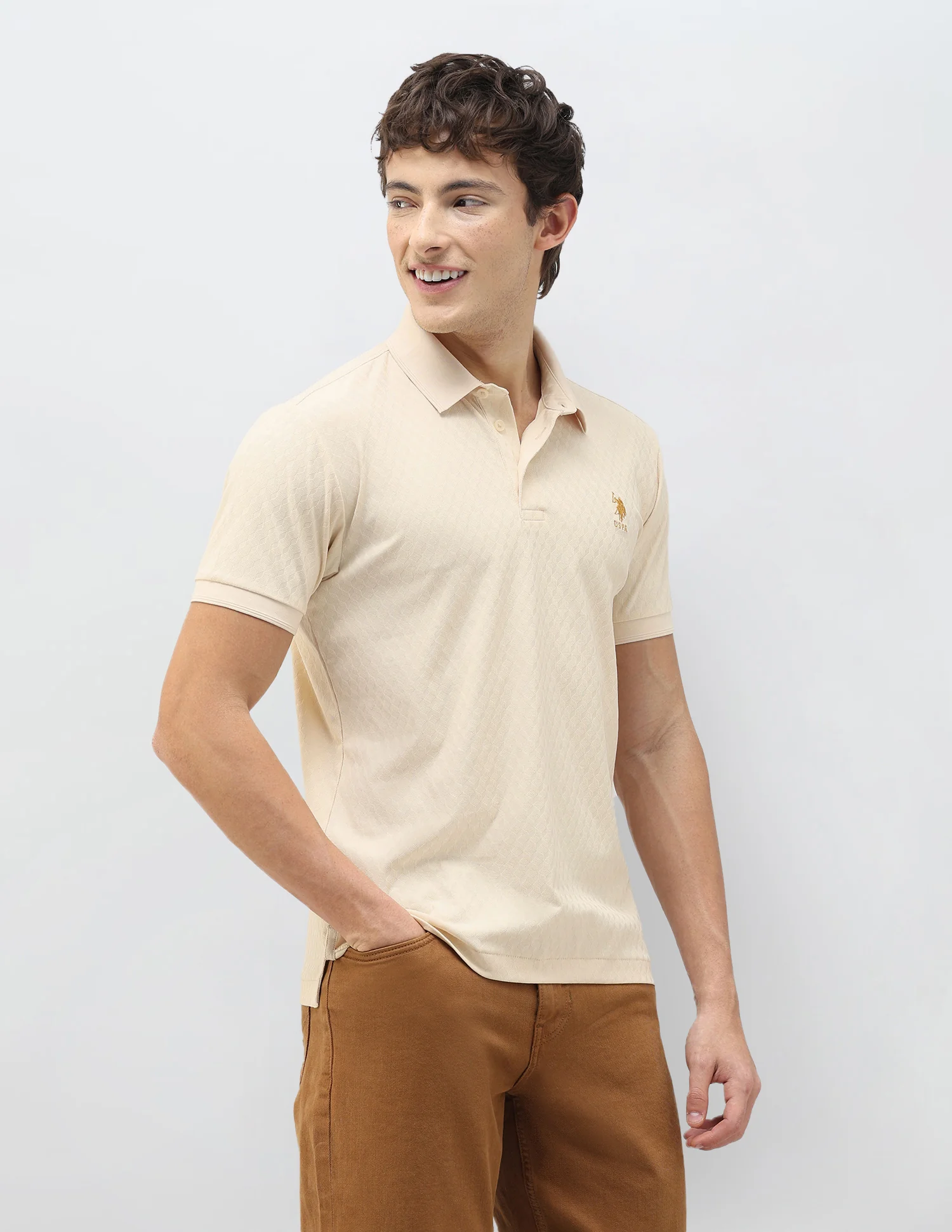 Geometric Patterned Knit Slim Fit Polo Shirt - Image 4