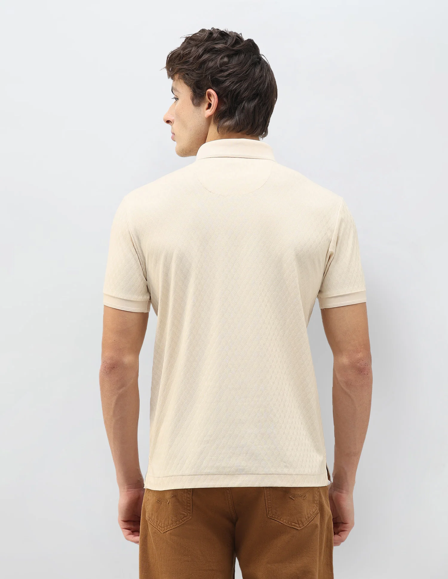 Geometric Patterned Knit Slim Fit Polo Shirt - Image 5