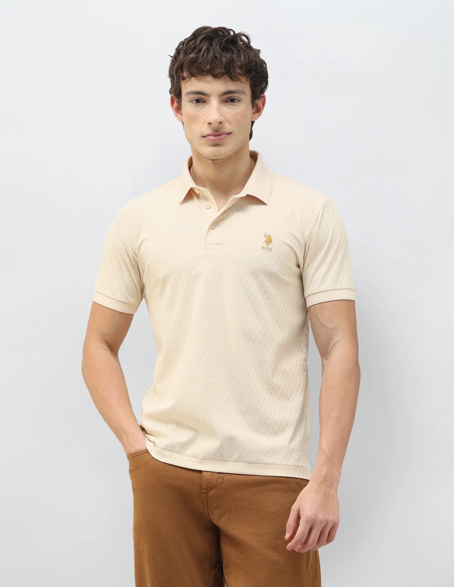 Geometric Patterned Knit Slim Fit Polo Shirt - Image 6