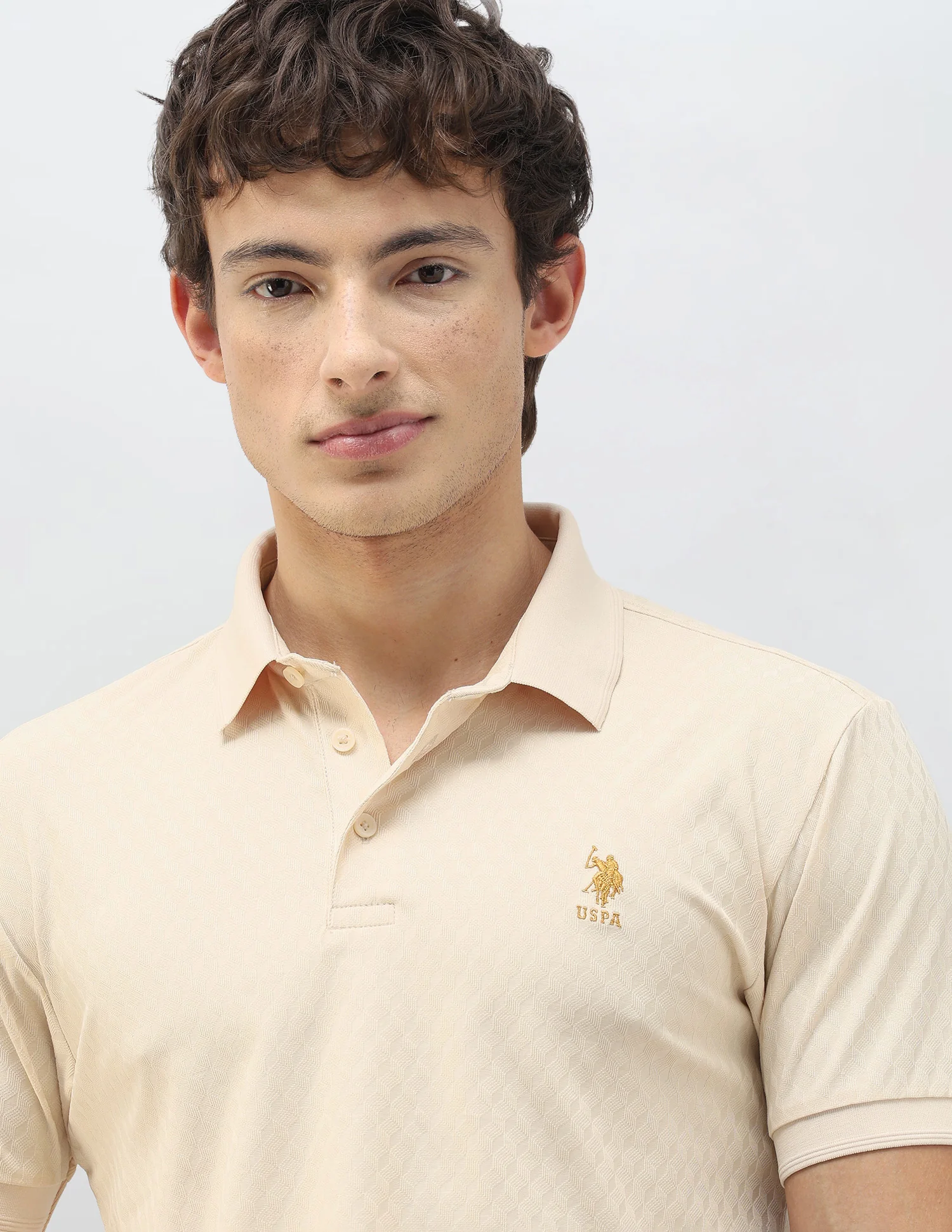 Geometric Patterned Knit Slim Fit Polo Shirt - Image 7