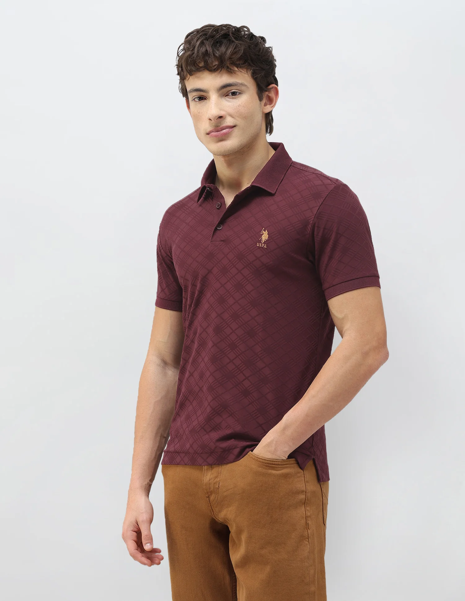 Geometric Patterned Knit Slim Fit Polo Shirt - Image 4